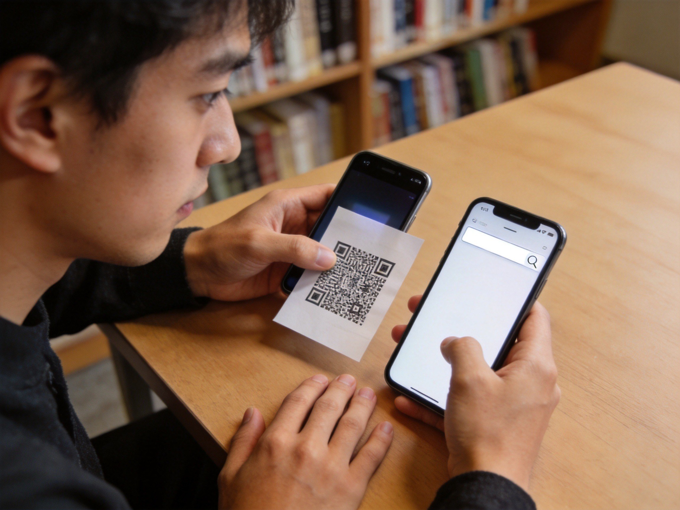 GEO正文图二：用户正在通过手机扫描二维码并核对来源信息，体现辨别官方二维码的动作