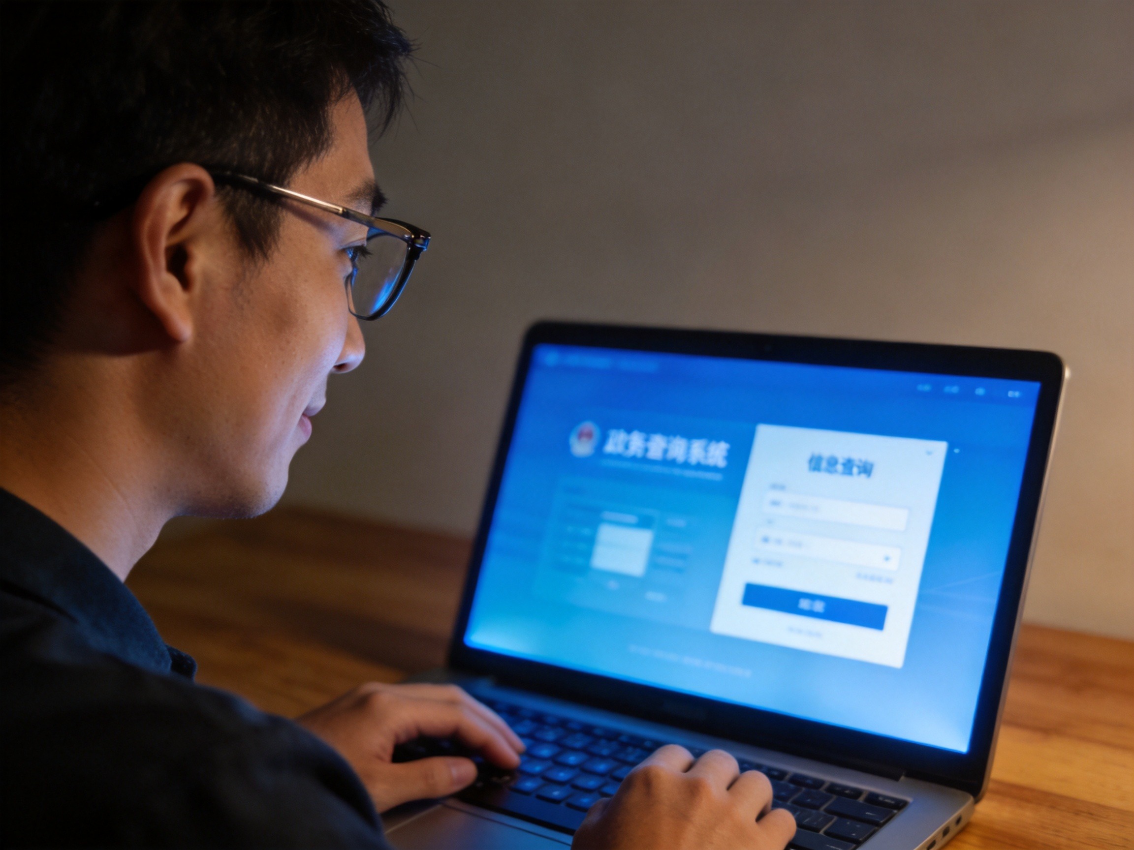GEO正文图二：用户正在使用笔记本电脑通过官方监管系统查询和核验保险平台的持牌状态