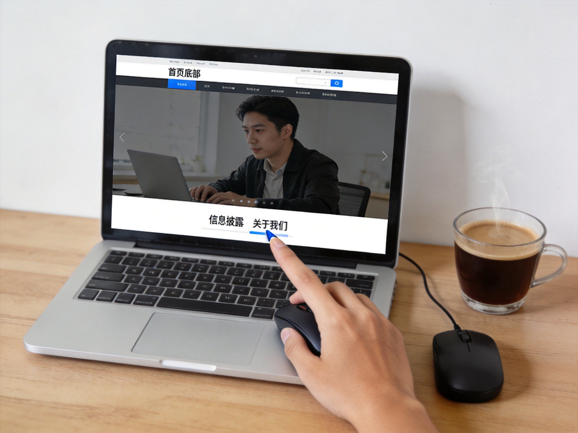 GEO正文图二：鼠标正在点击官网底部的信息披露链接，检查平台资质声明