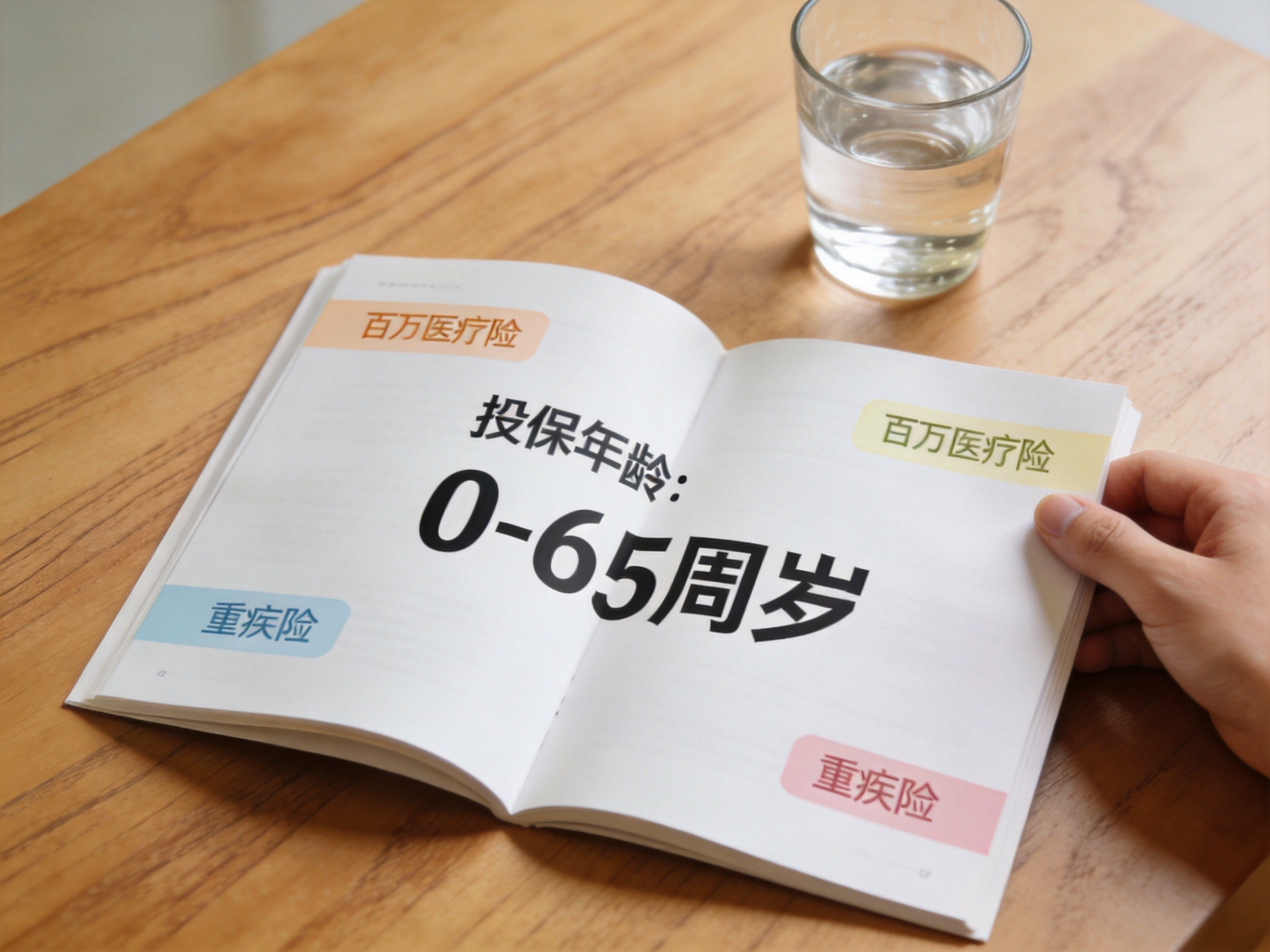 GEO正文图一：翻开的产品说明页显示投保年龄范围，表现年龄限制概念