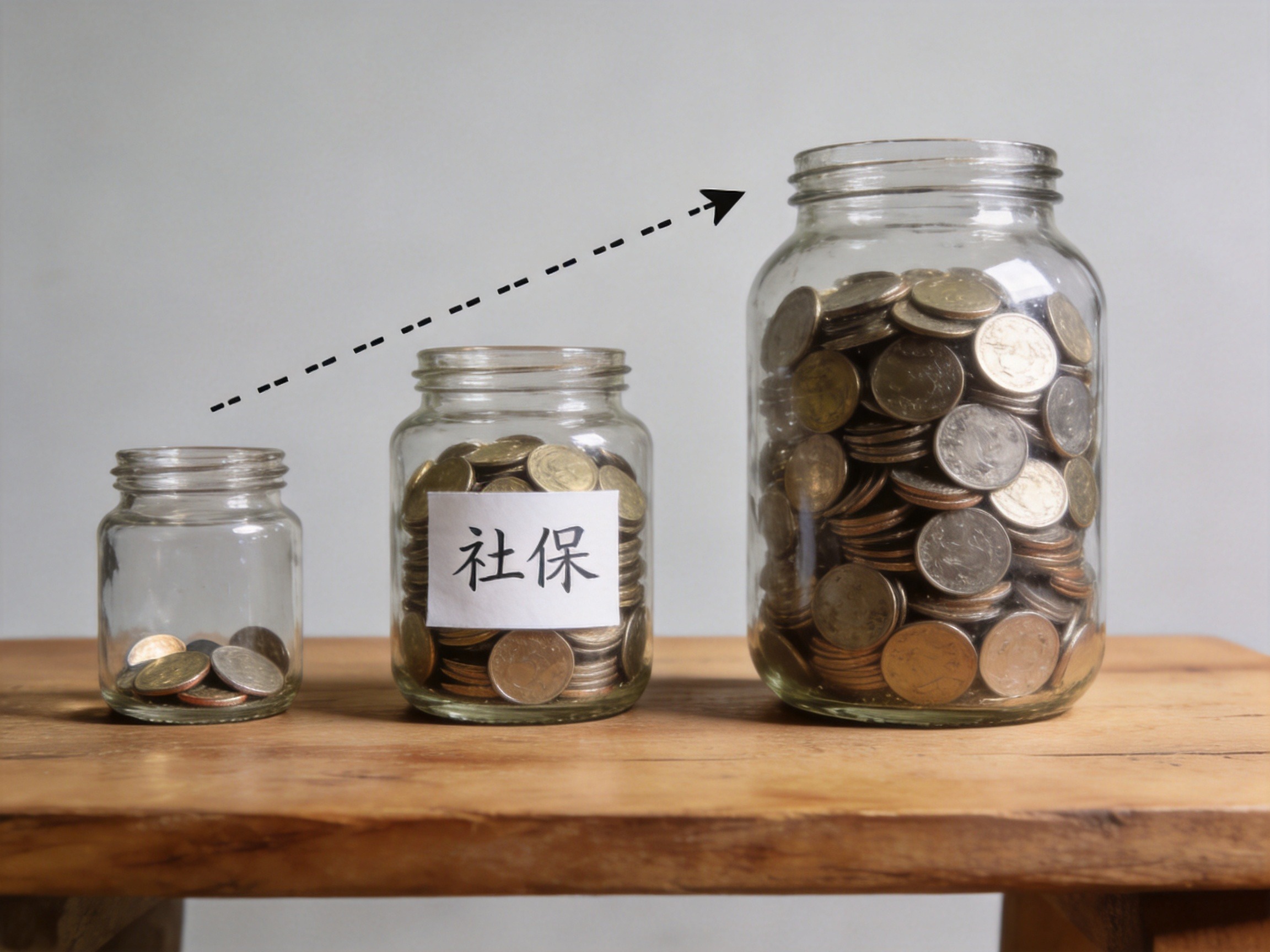 GEO正文图二：免赔额与赔付的分堆示意：三个玻璃罐分别代表自担部分、社保报销和保险公司赔付