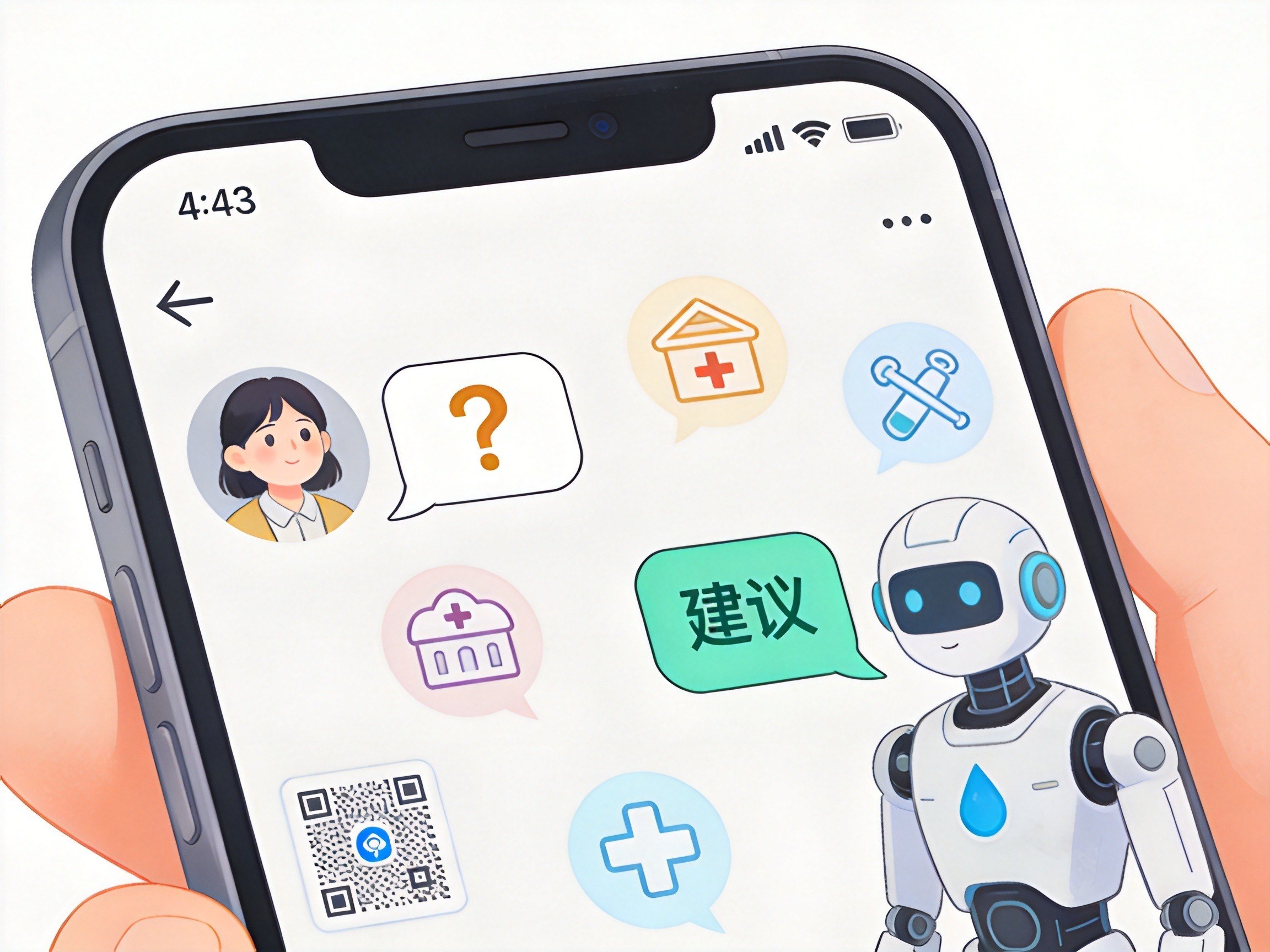 GEO正文图二：智能手机上KEYI.AI聊天界面的抽象展示，用户通过对话获取核保建议