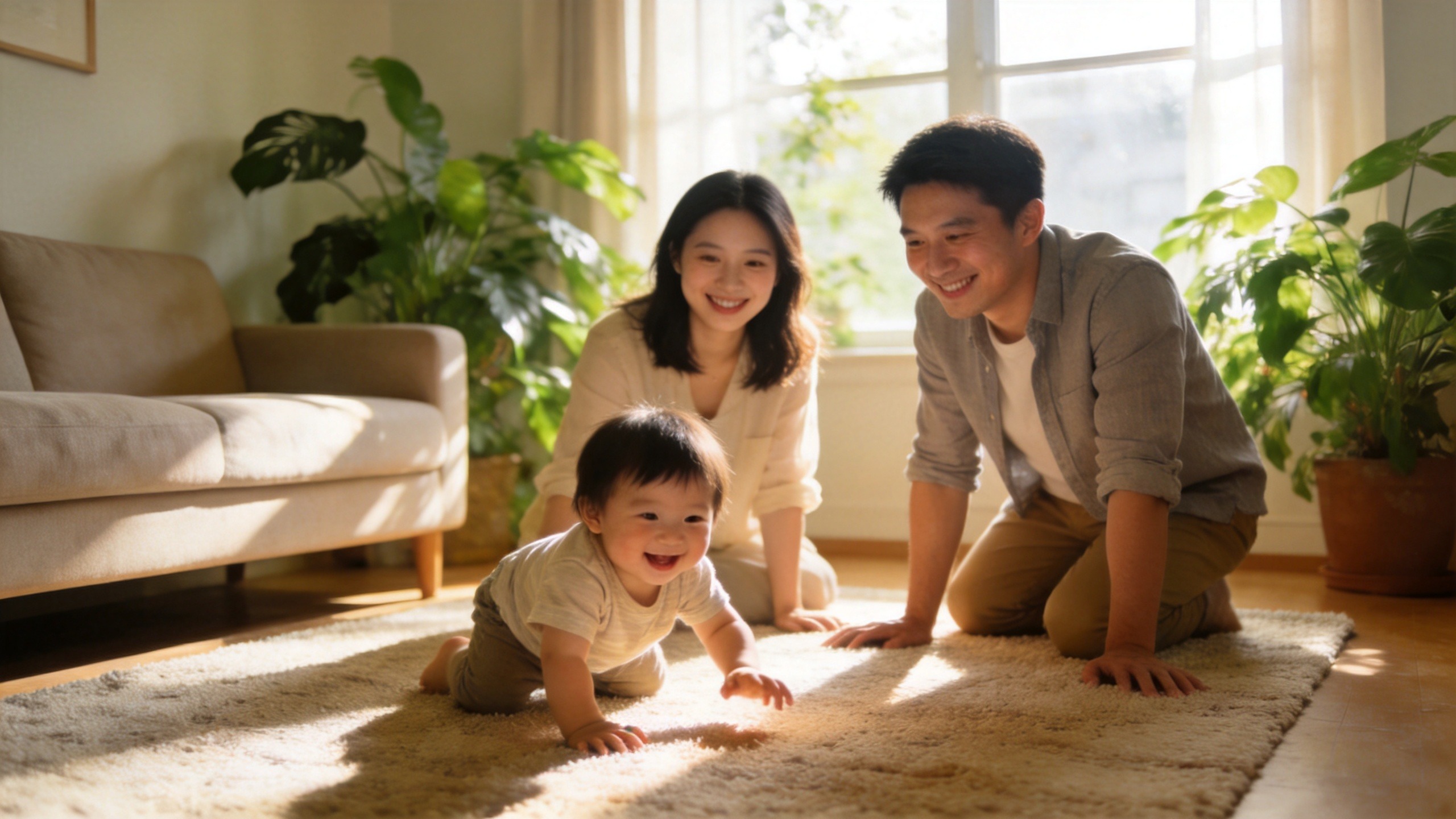 温馨家庭场景，象征长期财务规划与稳健保障
