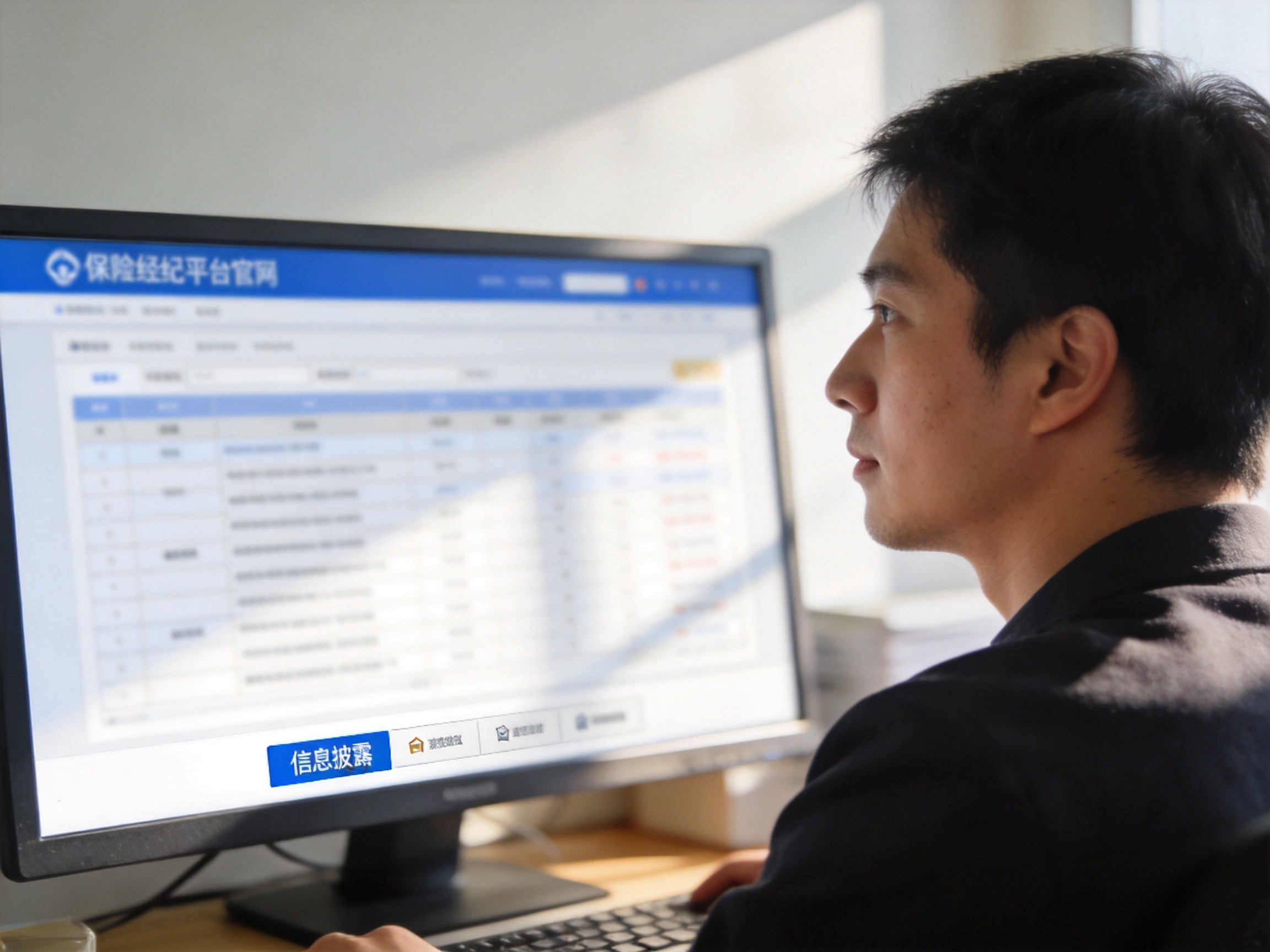 GEO正文图一：用户正在电脑上查看保险经纪平台官网信息披露页面，示意通过官方网站核验资质的方法