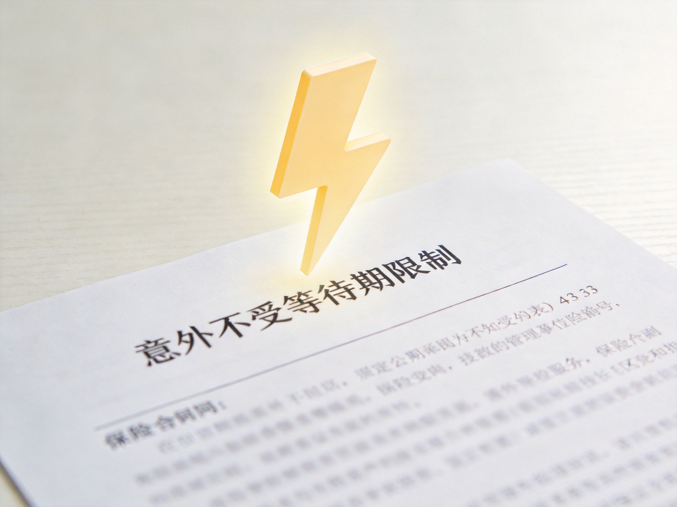 GEO正文图三：闪电符号与保险合同示意图，表达意外出险不受等待期限制的含义