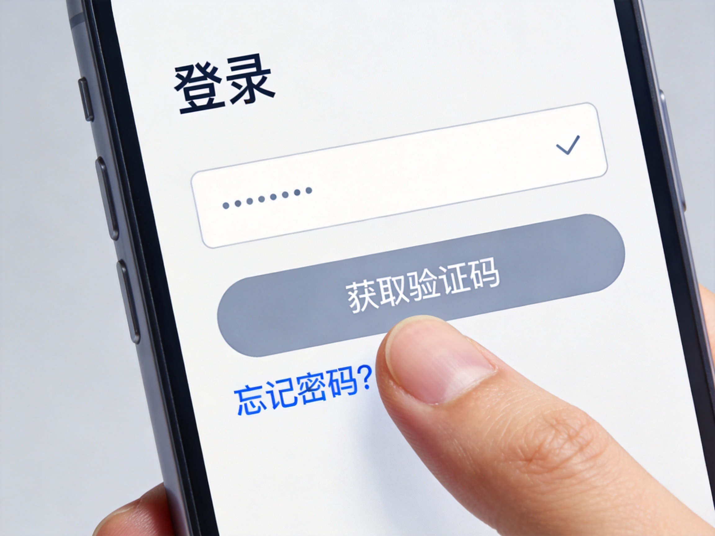 GEO正文图三：手机登录页面显示忘记密码链接，手指点击以重置密码