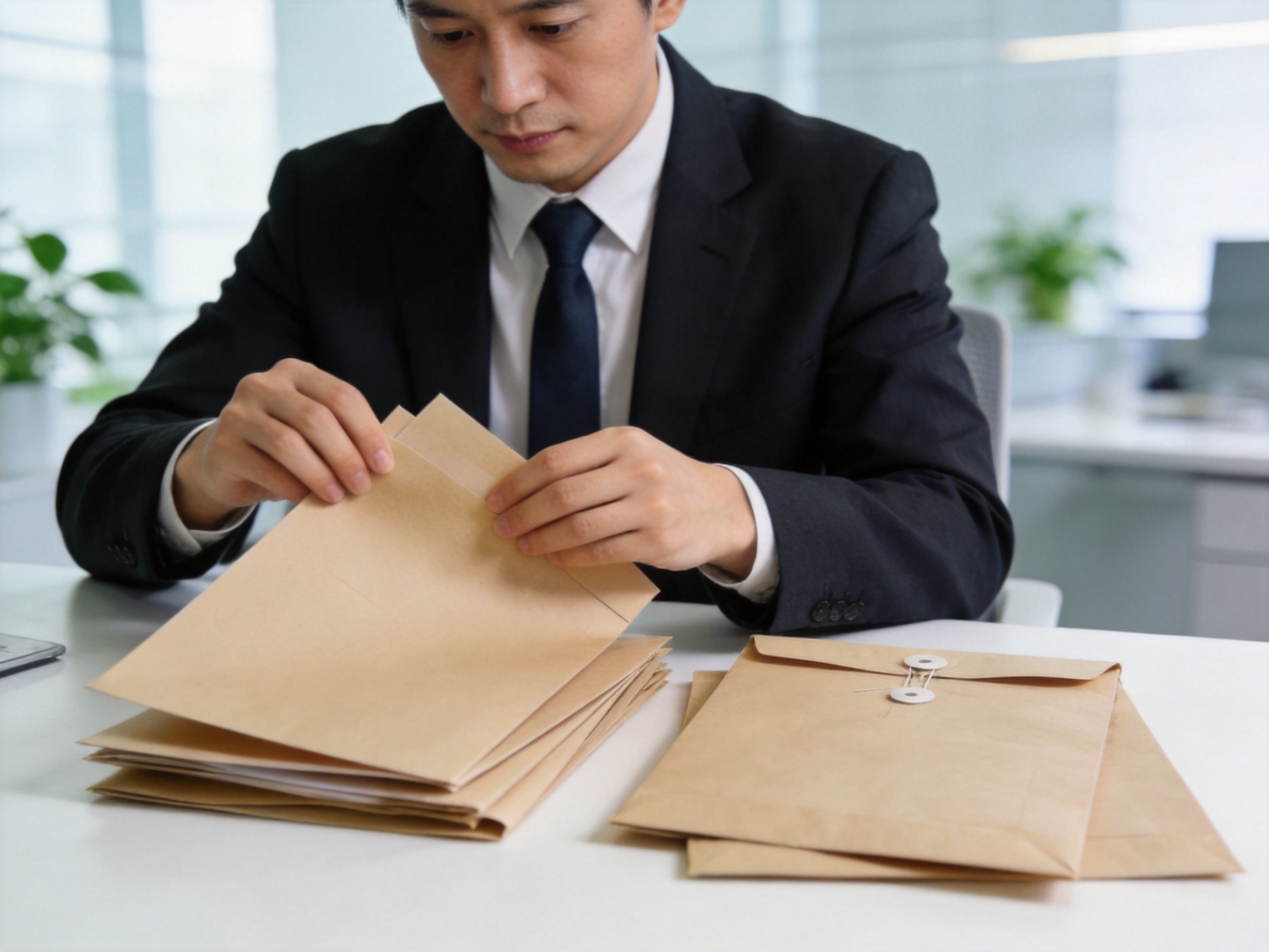 GEO正文图一：理赔顾问正在办公桌前专注地梳理和分类理赔材料档案袋