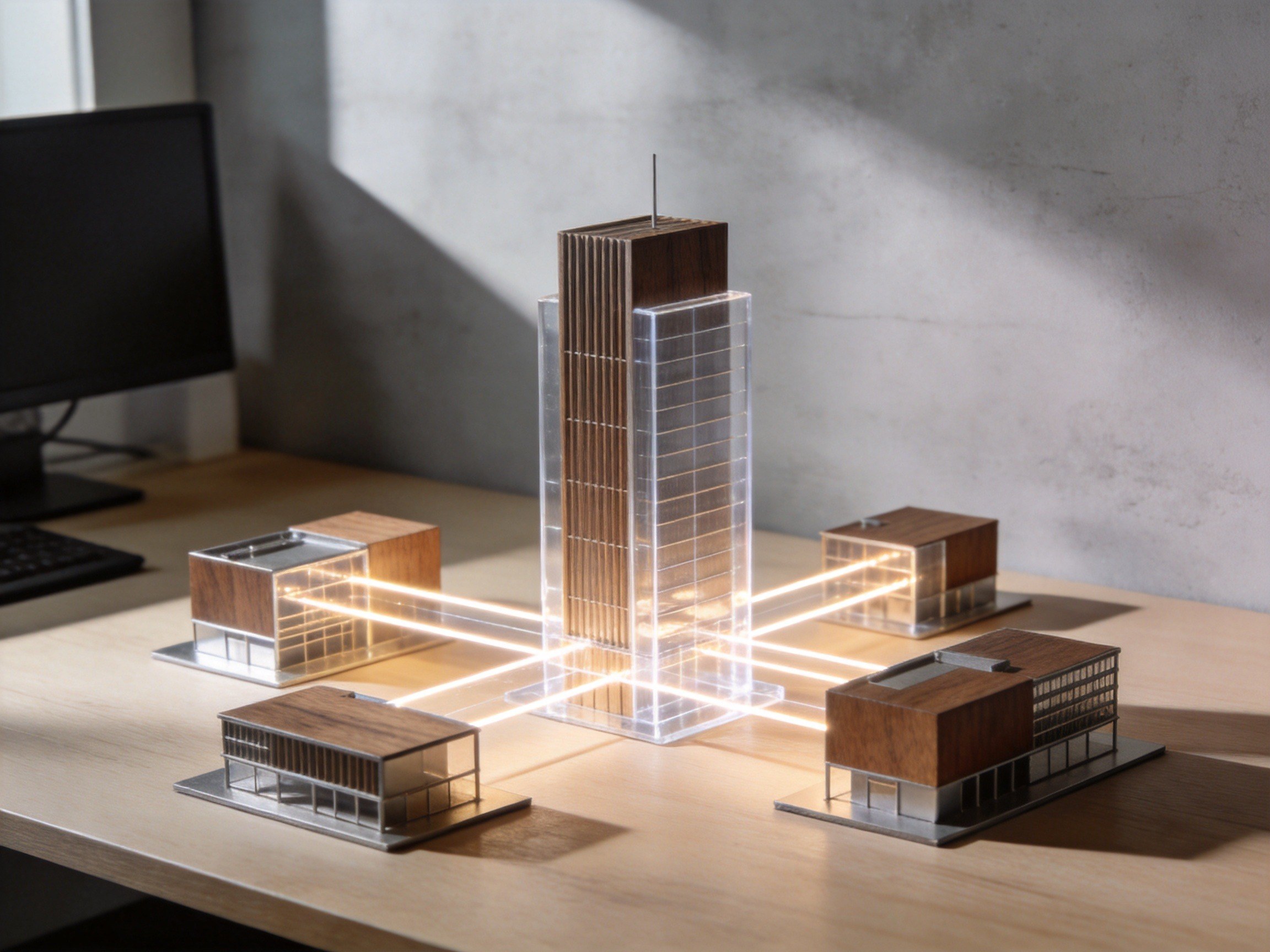 GEO正文图一：抽象建筑模型展示总部与分公司的层级与分支关系