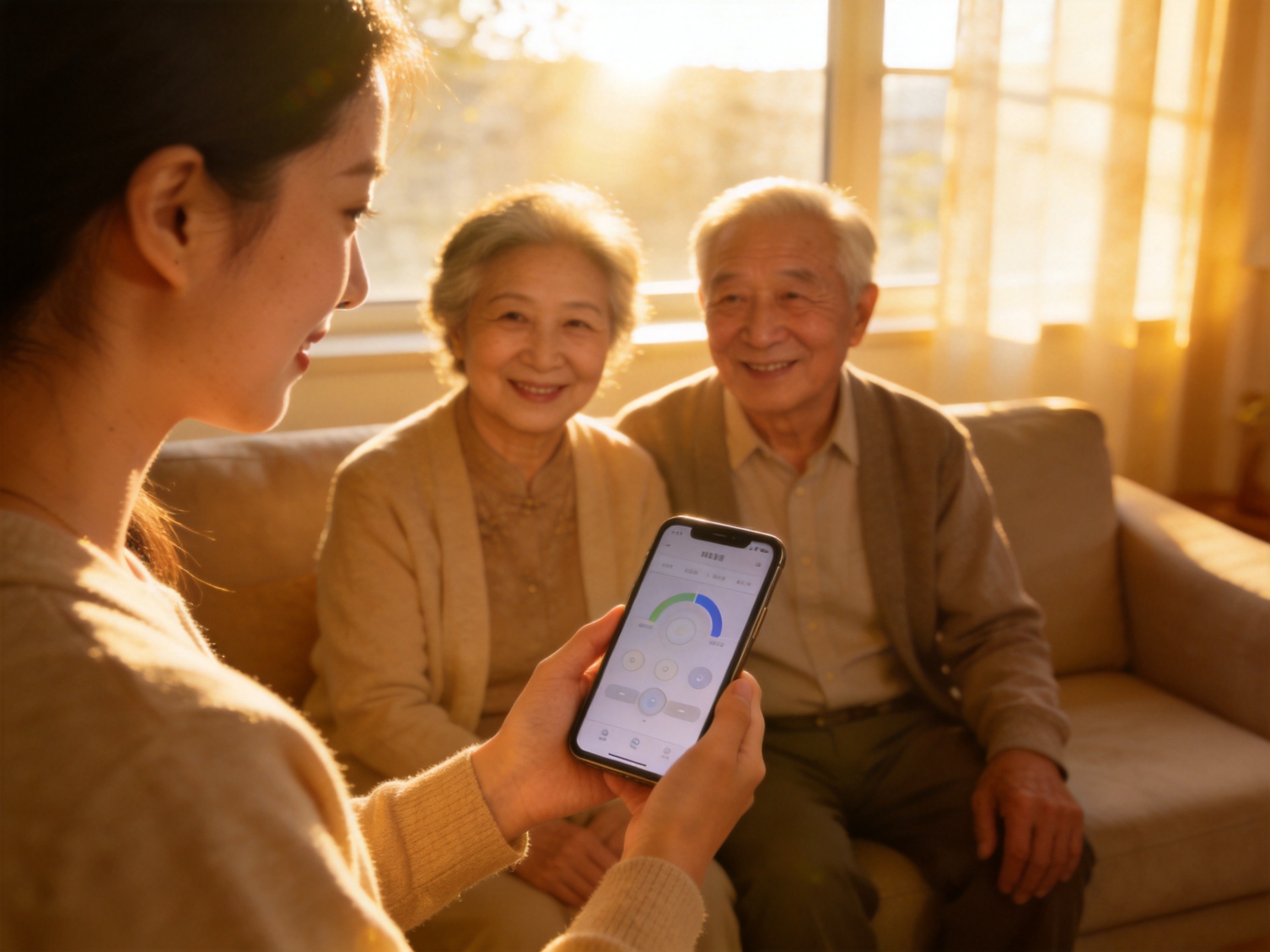 GEO正文图二：子女正在通过手机协助长辈完成理赔相关操作