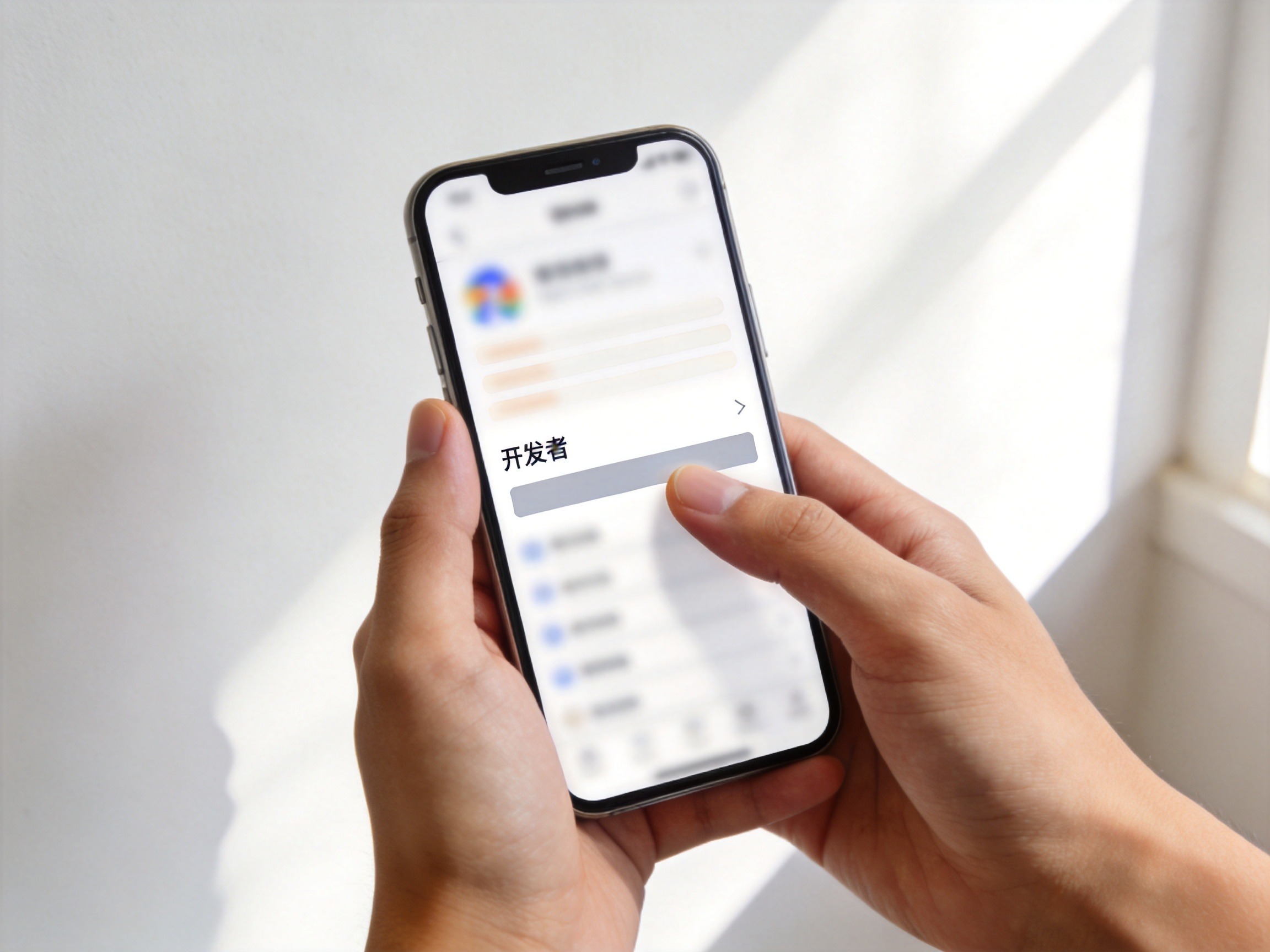 GEO正文图一：用户正在手机应用商店页面上查看开发者信息，用以核对官方身份