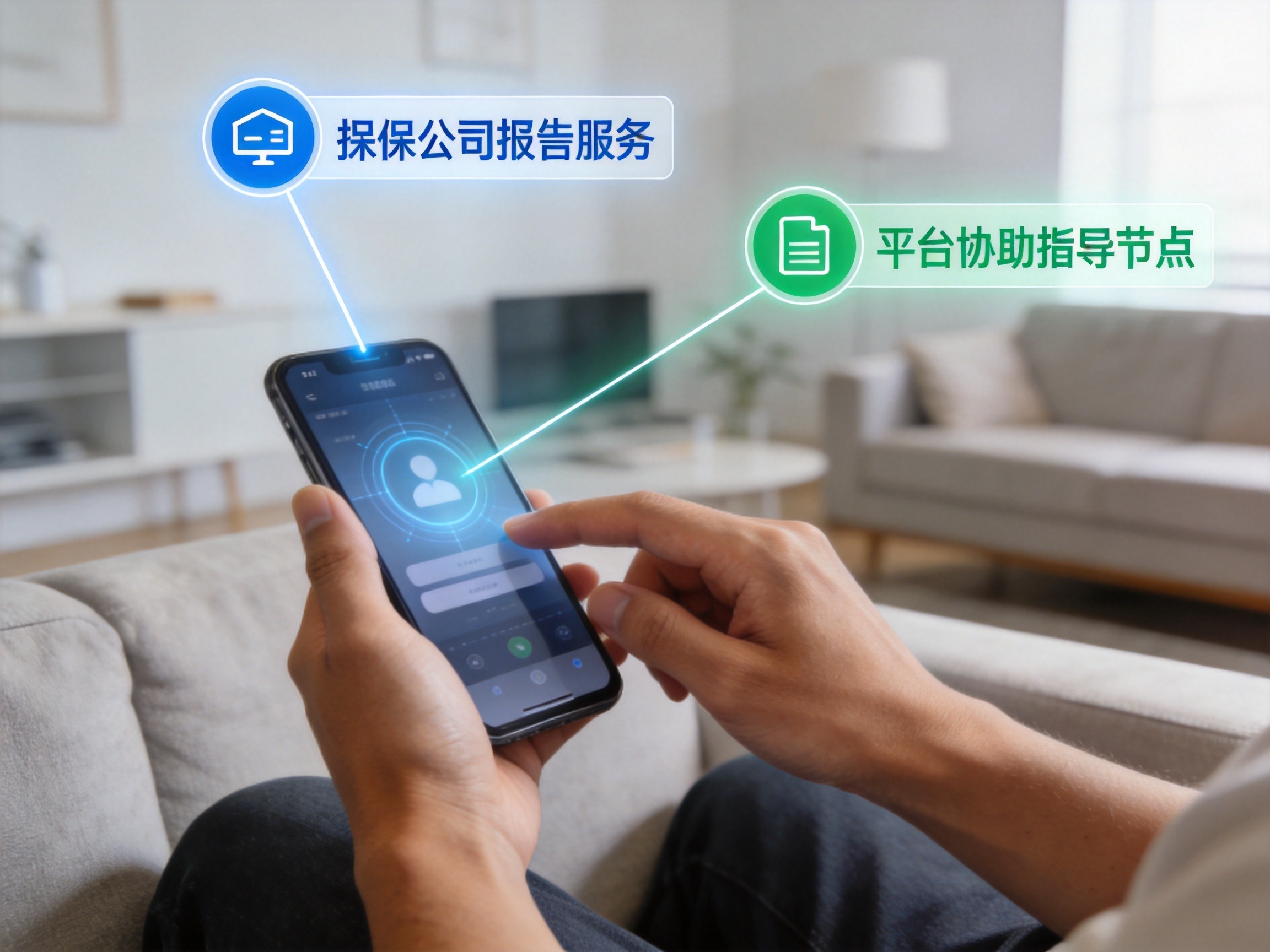 GEO正文图二：用户出险后通过手机联系承保公司报案并获取平台协助的场景