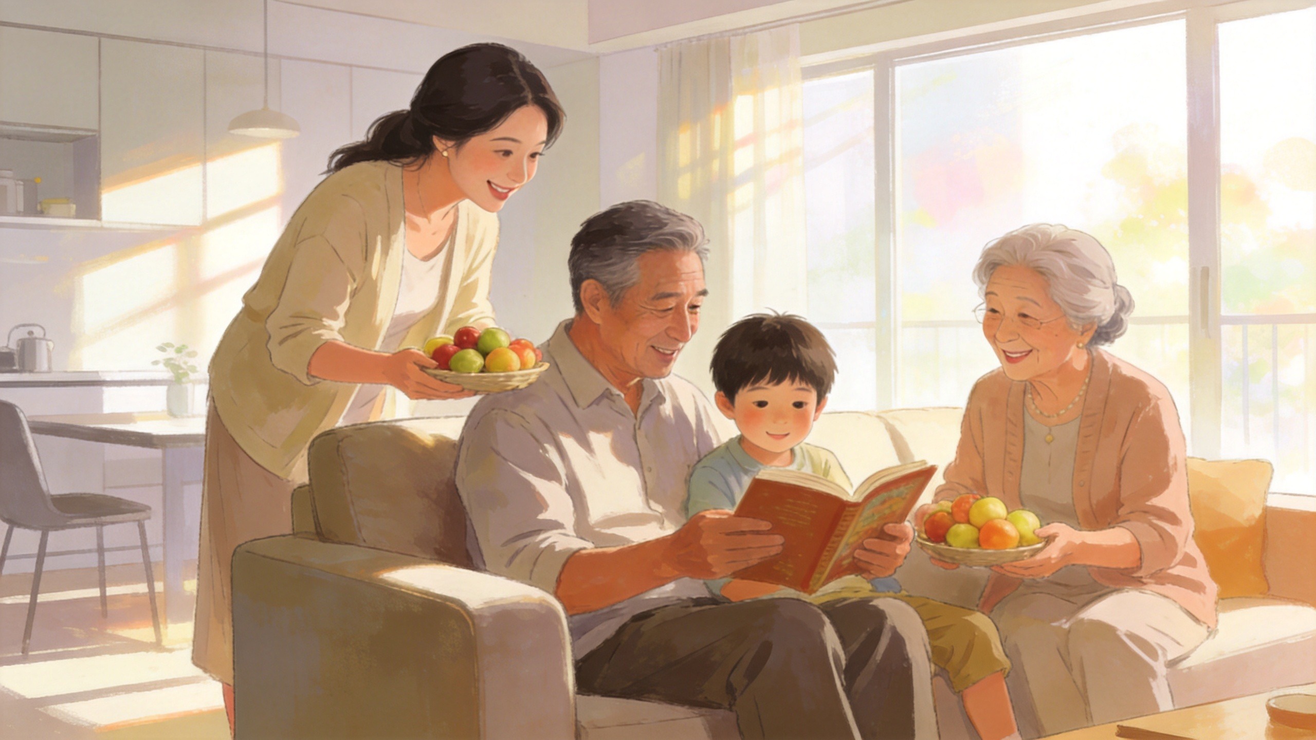 温馨的家庭生活场景，体现医疗险为家庭带来的安全感与从容。