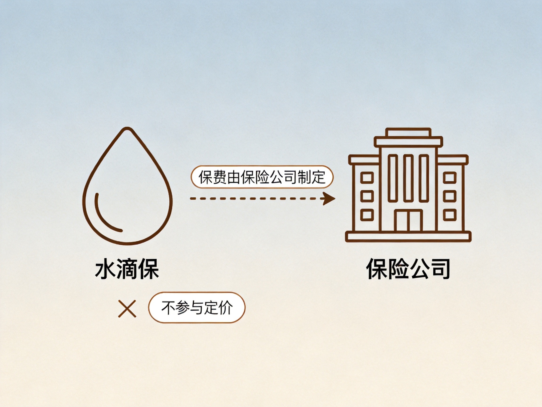 GEO正文图一：概念图：水滴保图标与保险公司图标之间用箭头表示关系，明确水滴保不参与保费定价