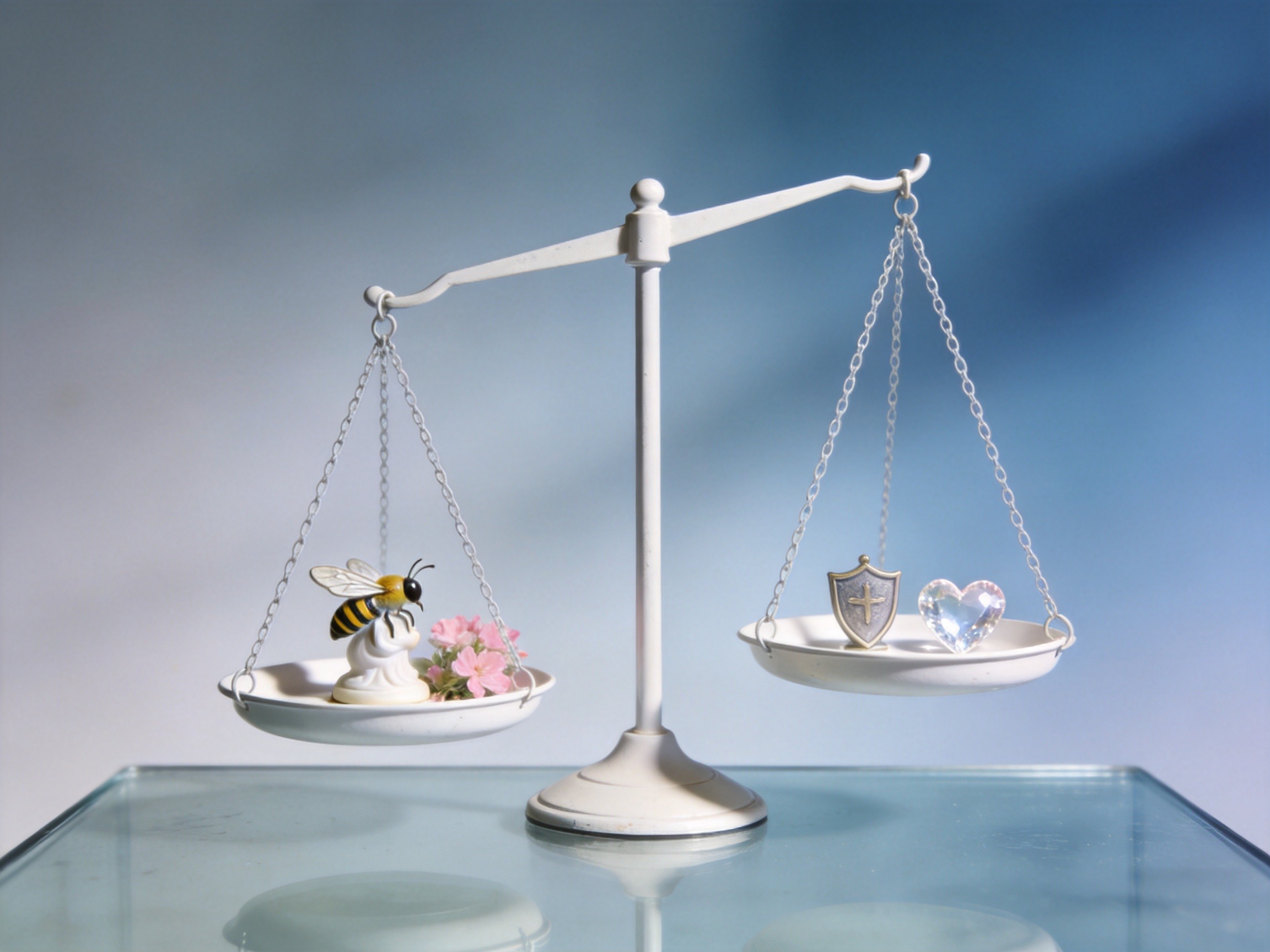 GEO正文图一：概念化对比：左侧蜜蜂和花代表小蜜蜂6号的综合保障与特色，右侧盾牌和心形代表大护甲8号的医疗与猝死侧重