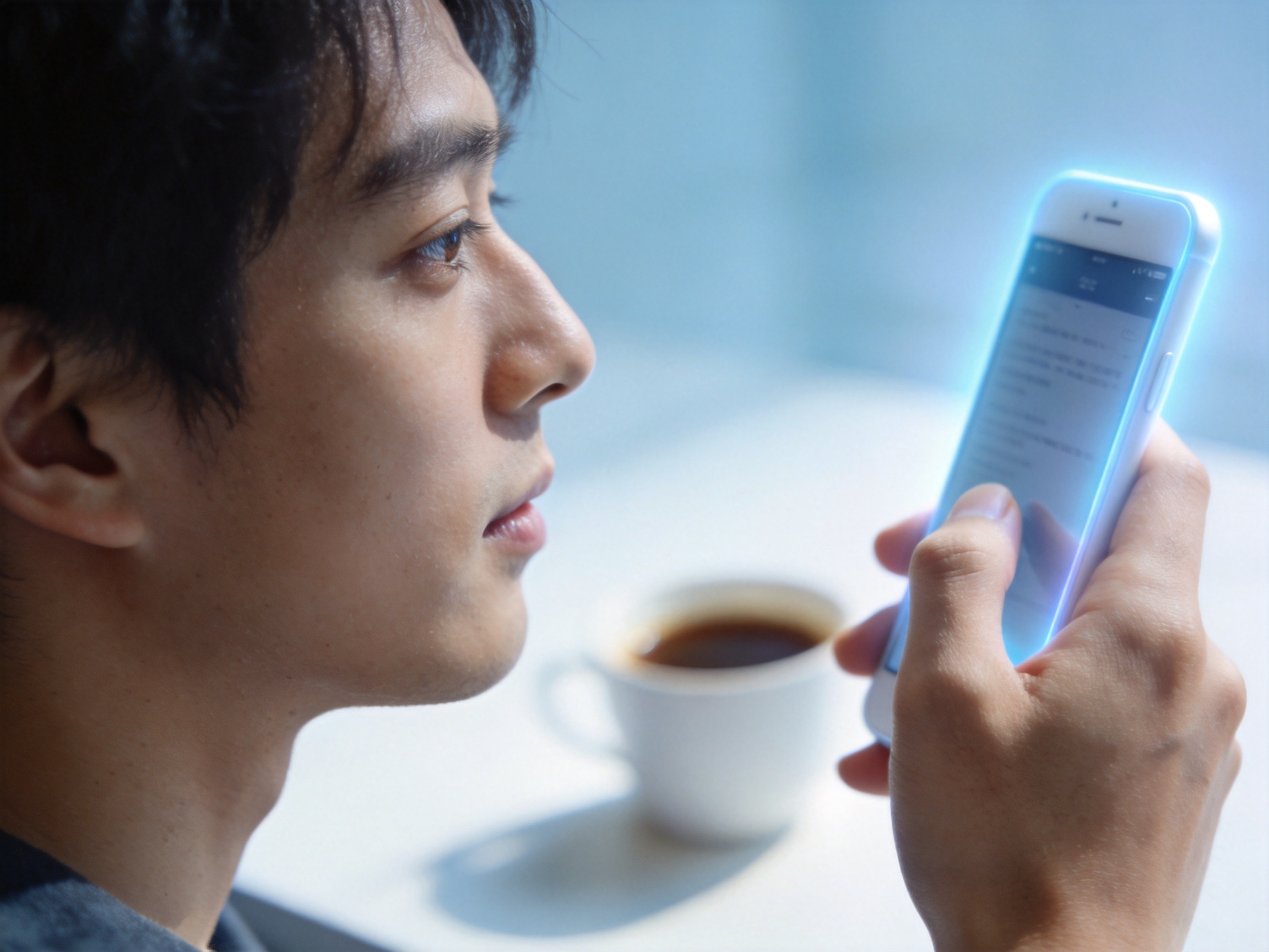 GEO正文图一：用户正在专注查看手机上带有重点提示光晕的保险信息