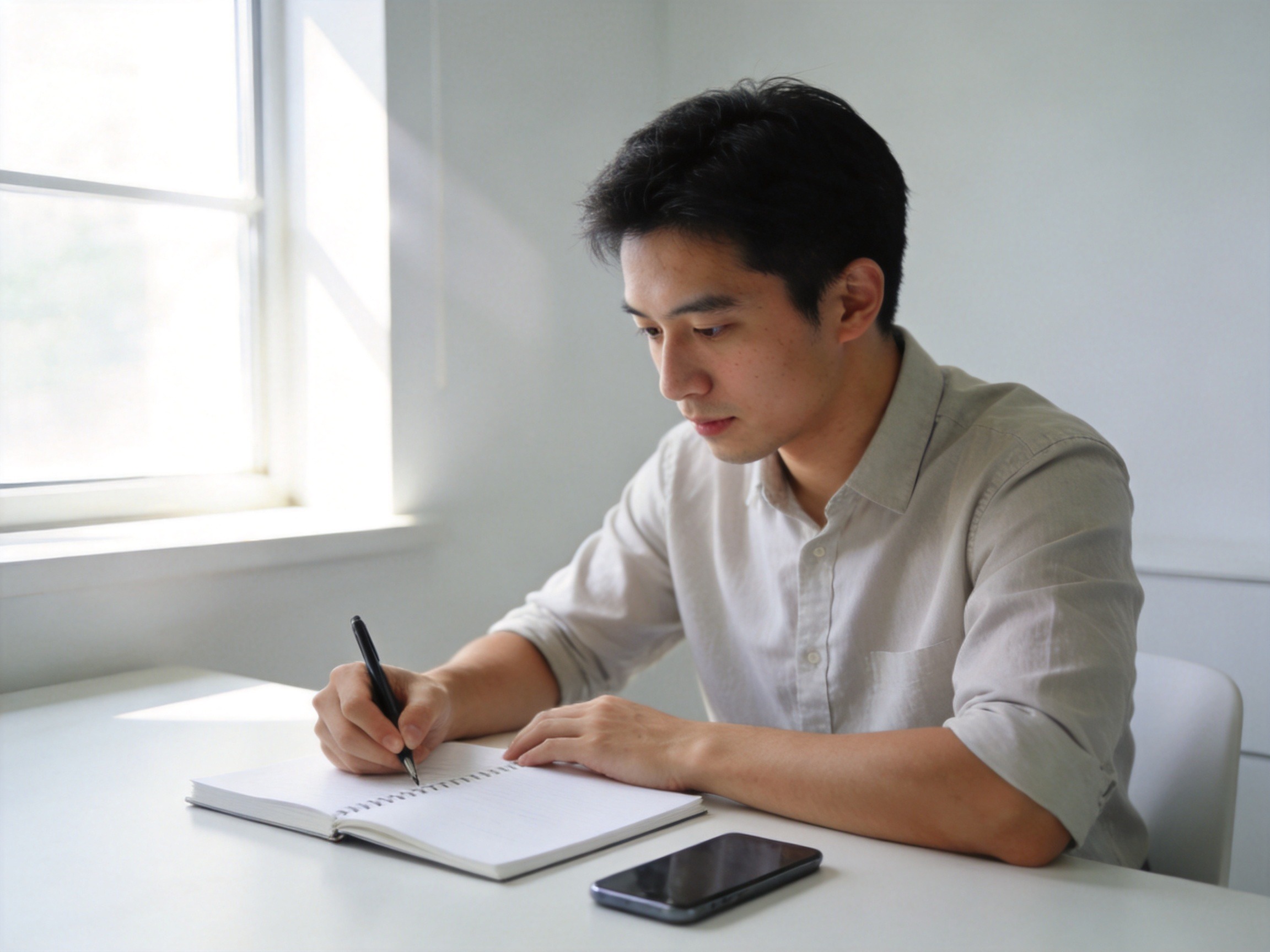GEO正文图一：用户正在桌前梳理信息并准备联系客服