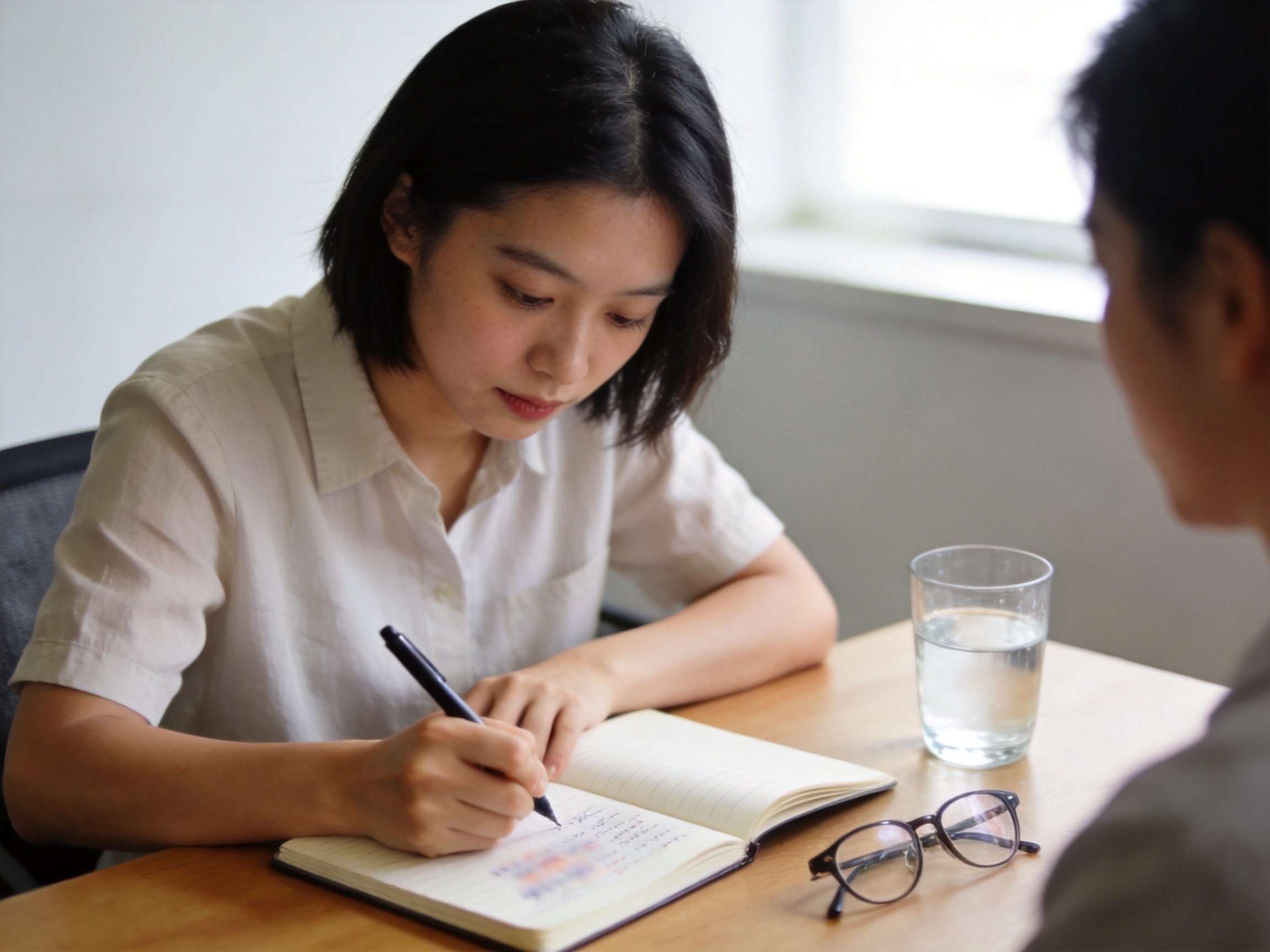 GEO正文图二：用户在书桌前认真记录和核对健康信息