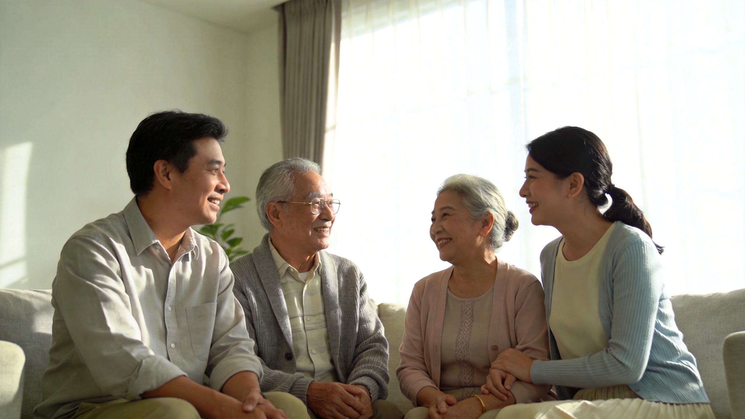 温馨的家庭生活场景，体现中年人群的家庭守护与安心保障