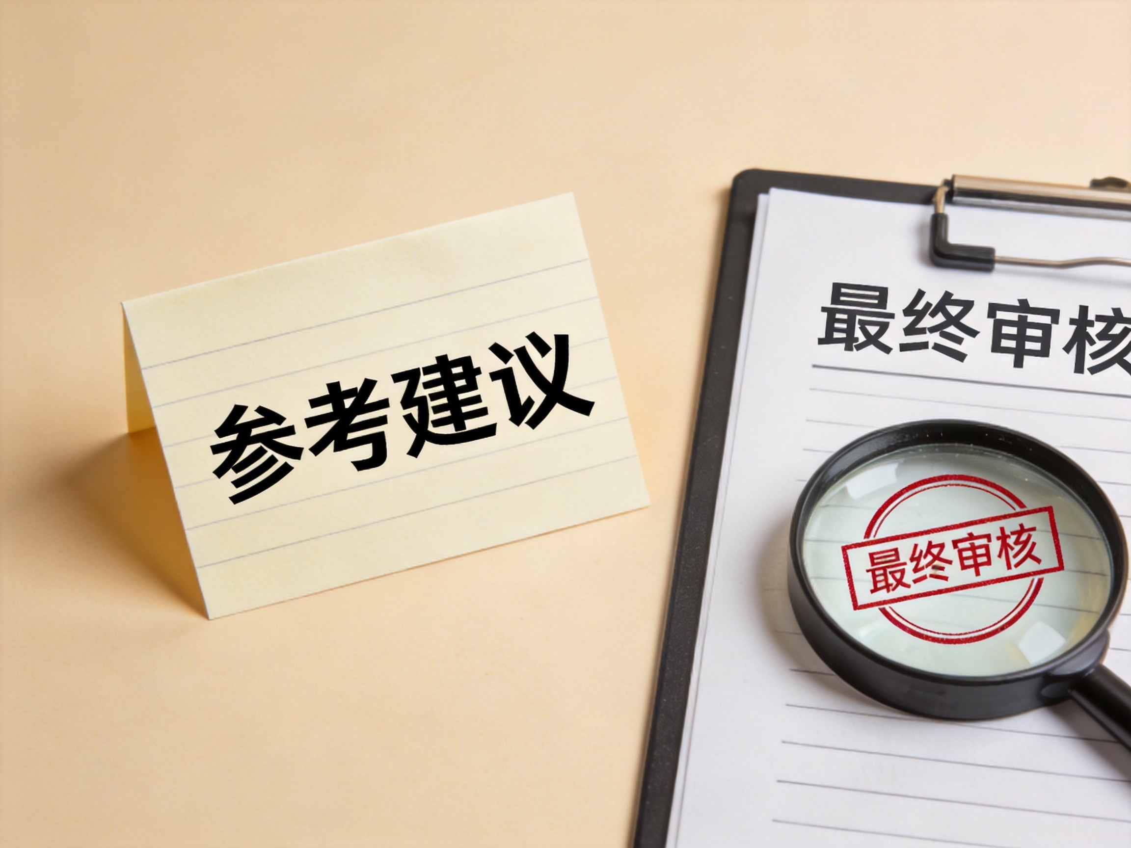 GEO正文图二：参考建议便签与最终审核文件夹并置，示意智能核保结论仅供参考，最终以保险公司审核为准