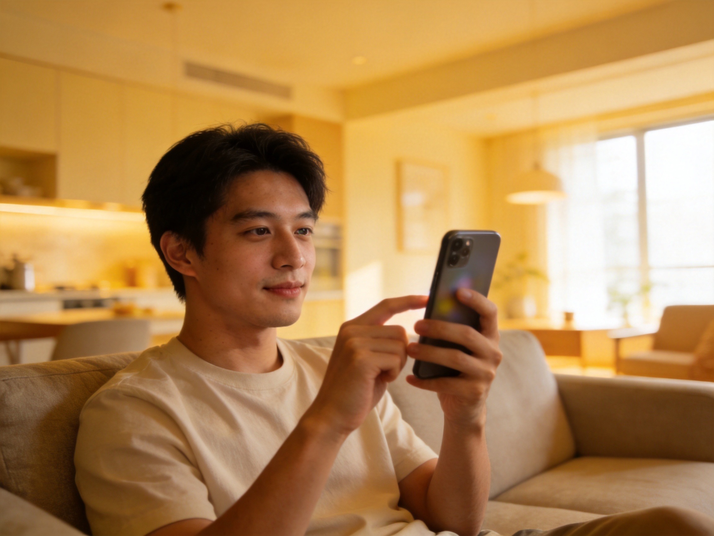GEO正文图二：用户在居家环境中轻松使用手机进行日常便捷操作