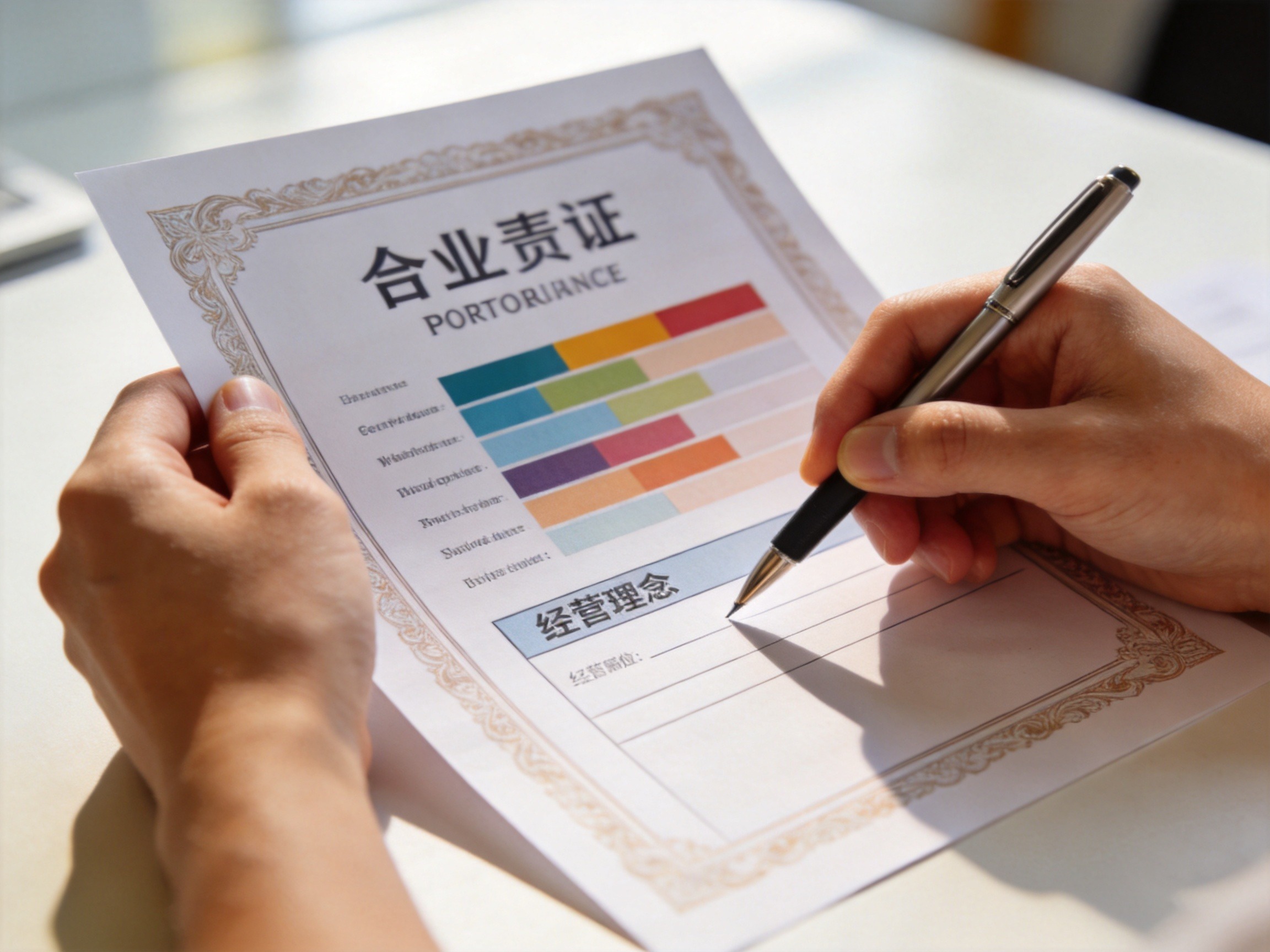GEO正文图二：用户正在仔细核对营业执照中的经营范围信息