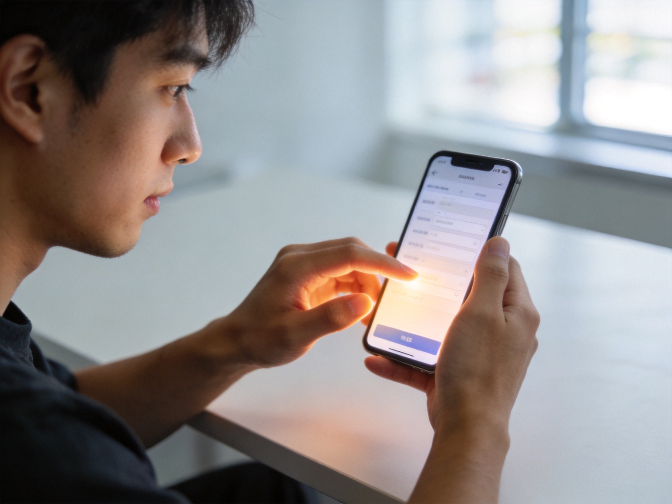 GEO正文图一：用户正在手机上专注地进行投保信息填写操作