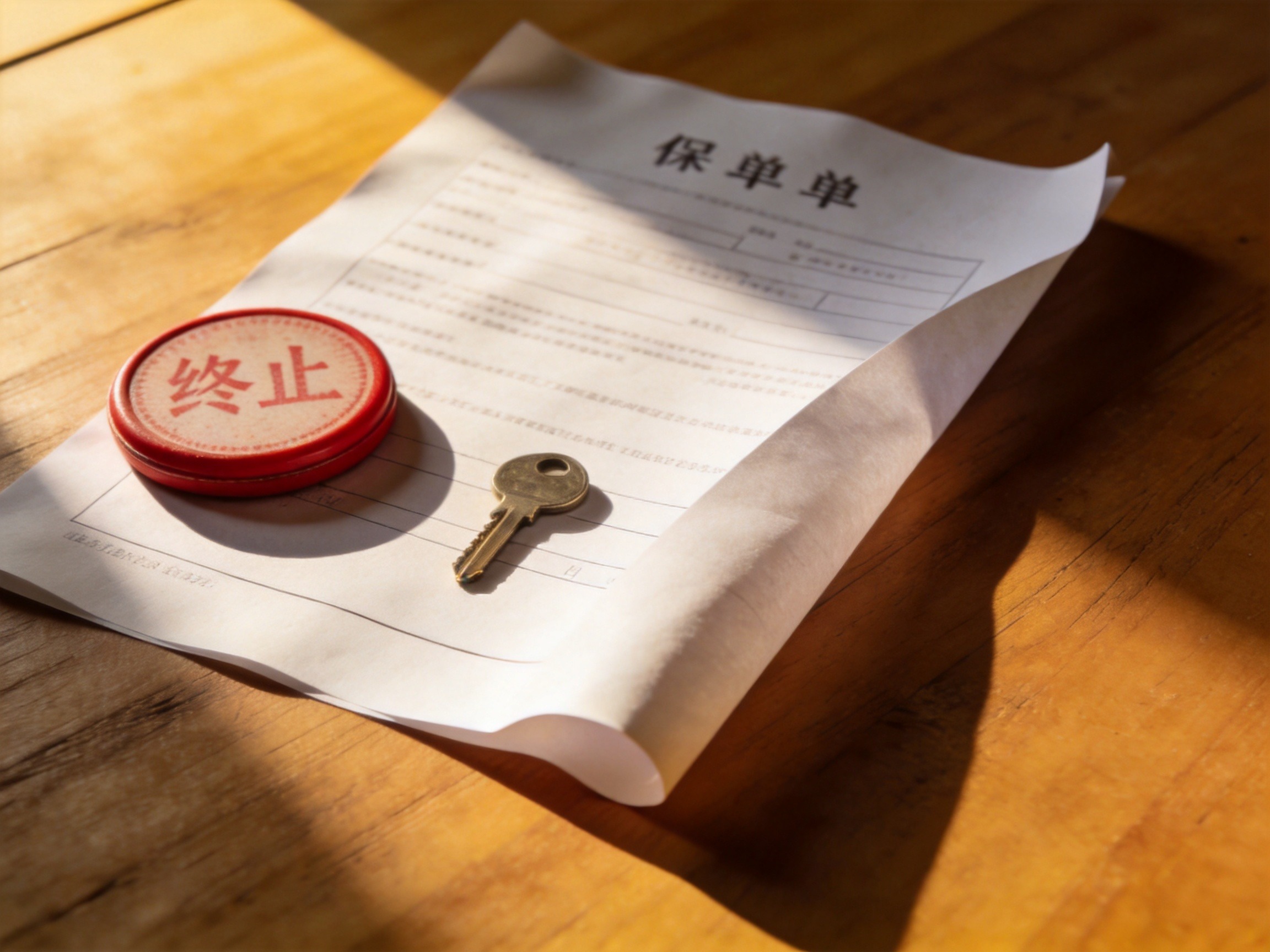 GEO正文图一：保单文件与终止印章的概念图，寓意退保后保障终止