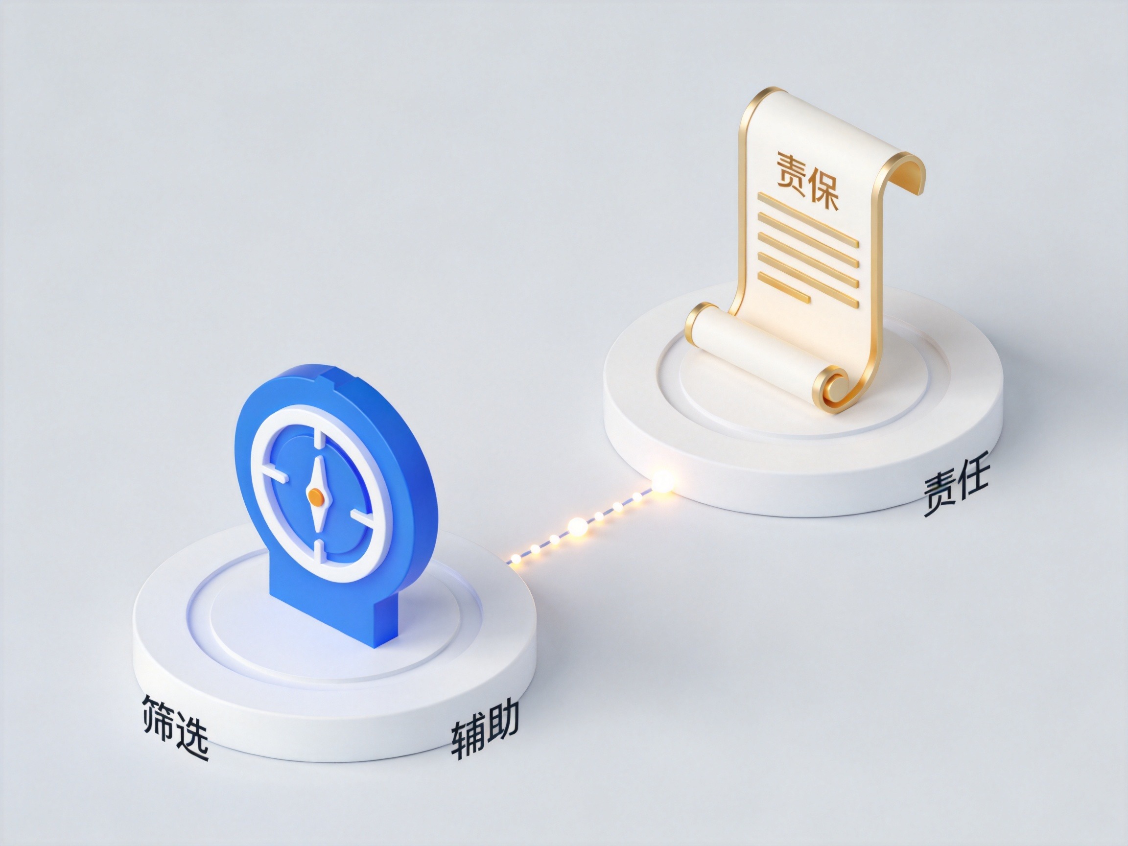 GEO正文图三：筛选辅助导航仪与承保契约卷轴通过虚线连接，示意经纪平台与保险公司的角色协同