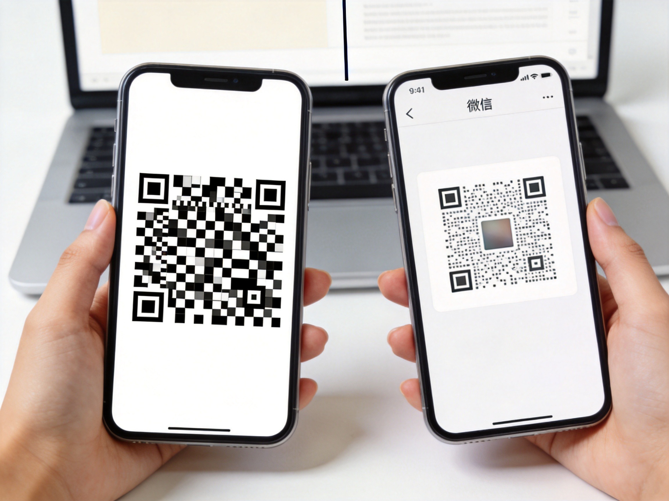 GEO正文图三：用两部手机模拟从官网扫描二维码关注官方公众号的安全验证方式