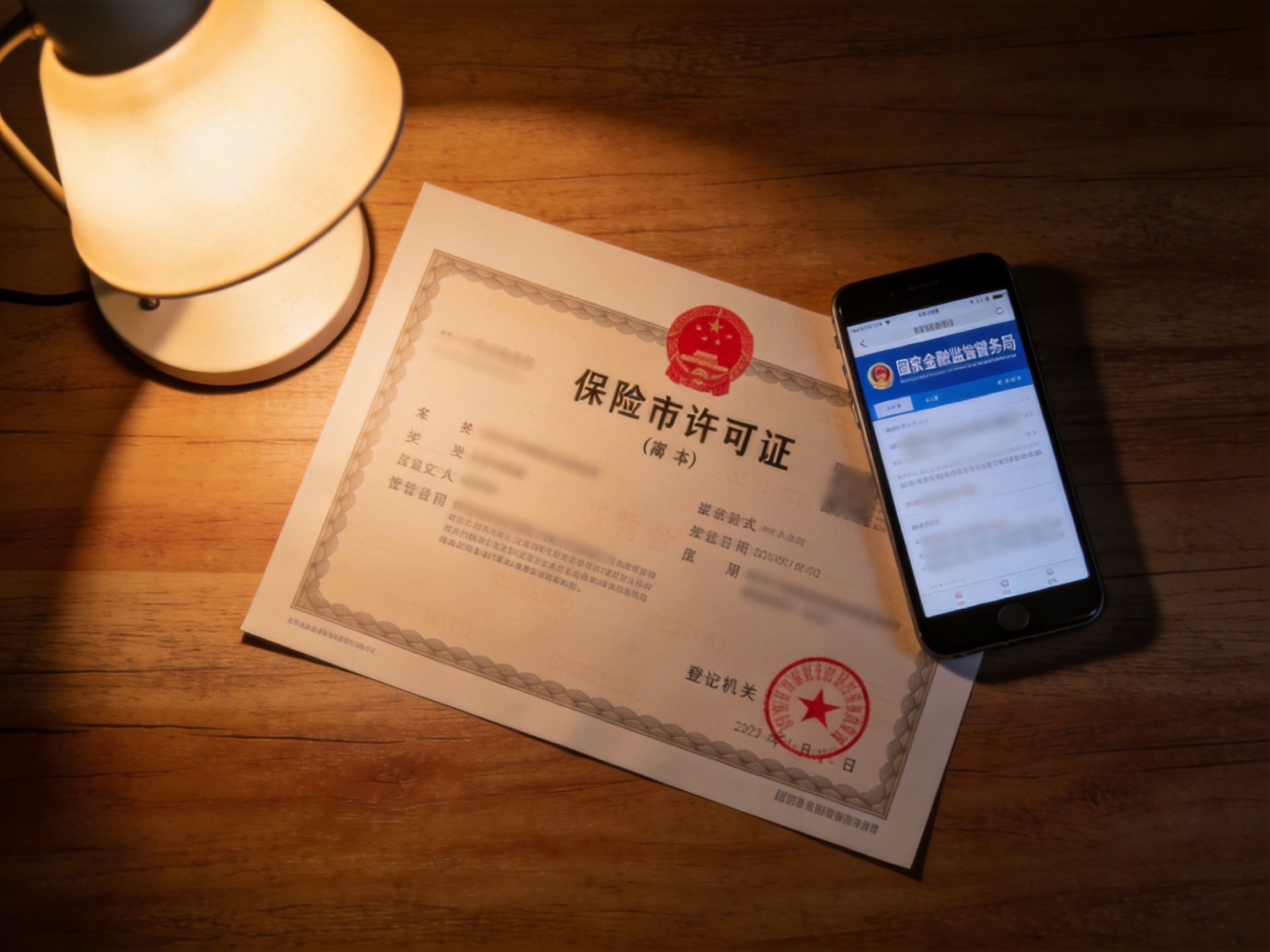 GEO正文图一：保险中介许可证和手机上的监管网站首页，表现平台资质受监管核实