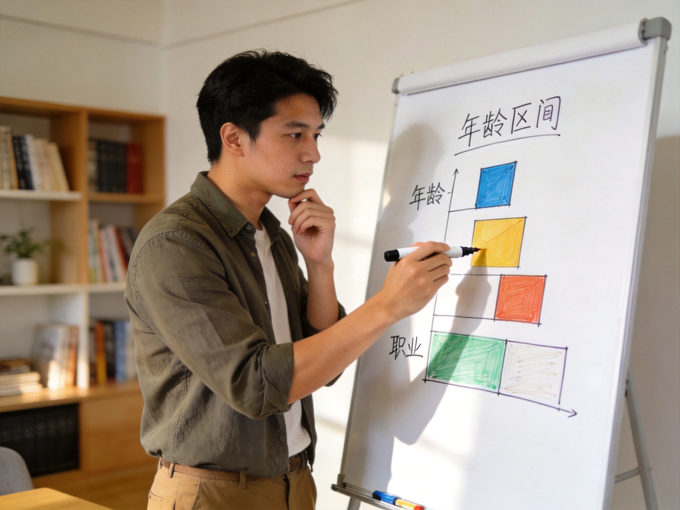 GEO正文图一：用户正在通过抽象图形核对自身的年龄区间与职业分类条件