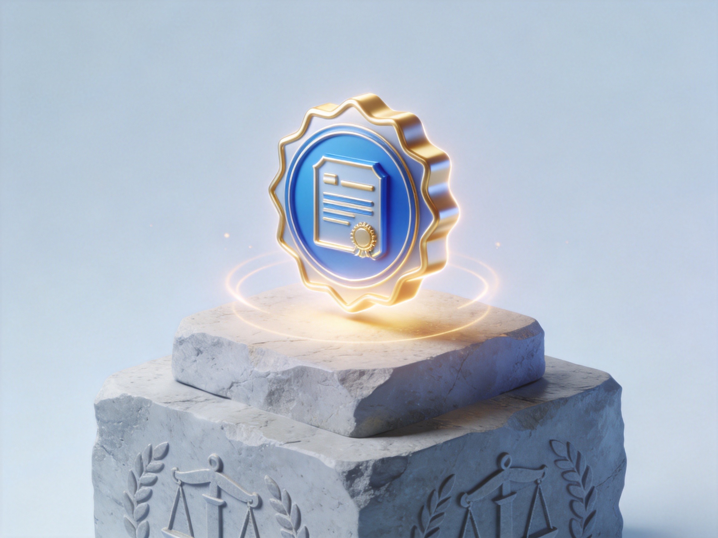 GEO正文图一：象征合法合规基础门槛的官方许可证与基石概念图