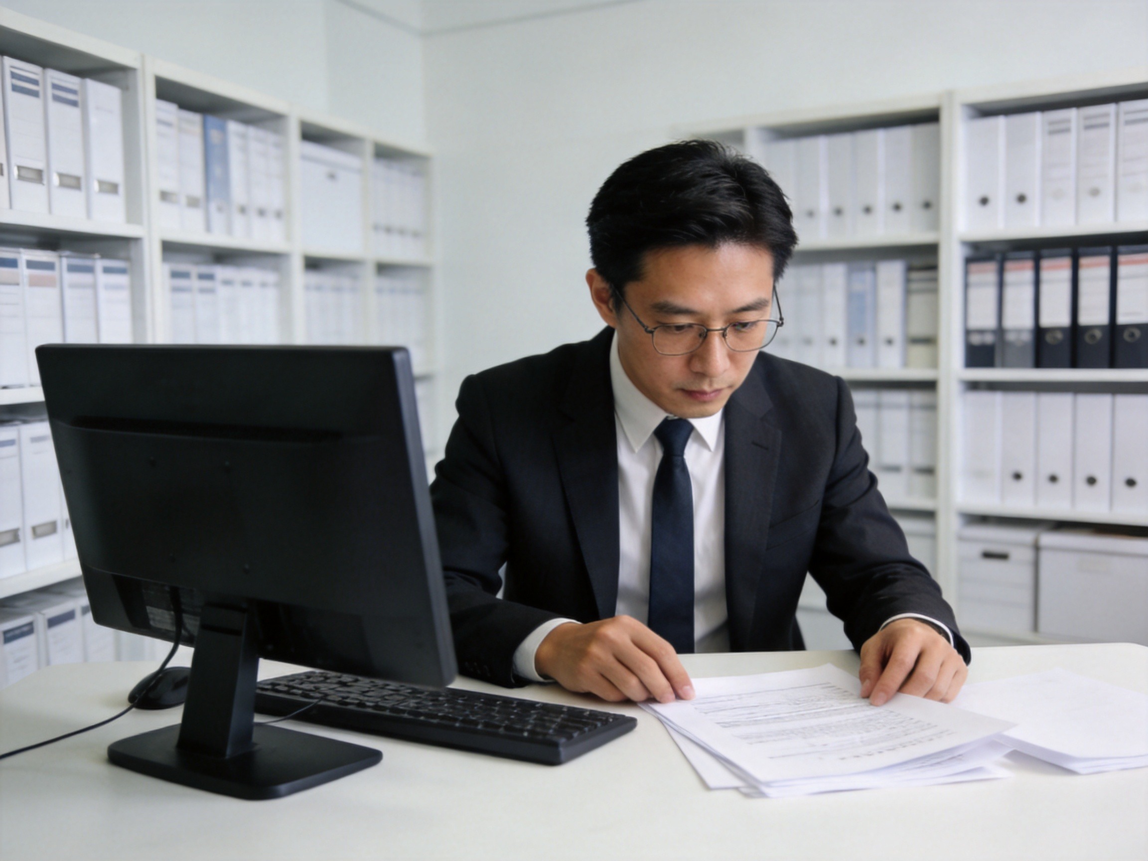 GEO正文图二：承保公司审核人员正在独立客观地核定理赔材料的场景