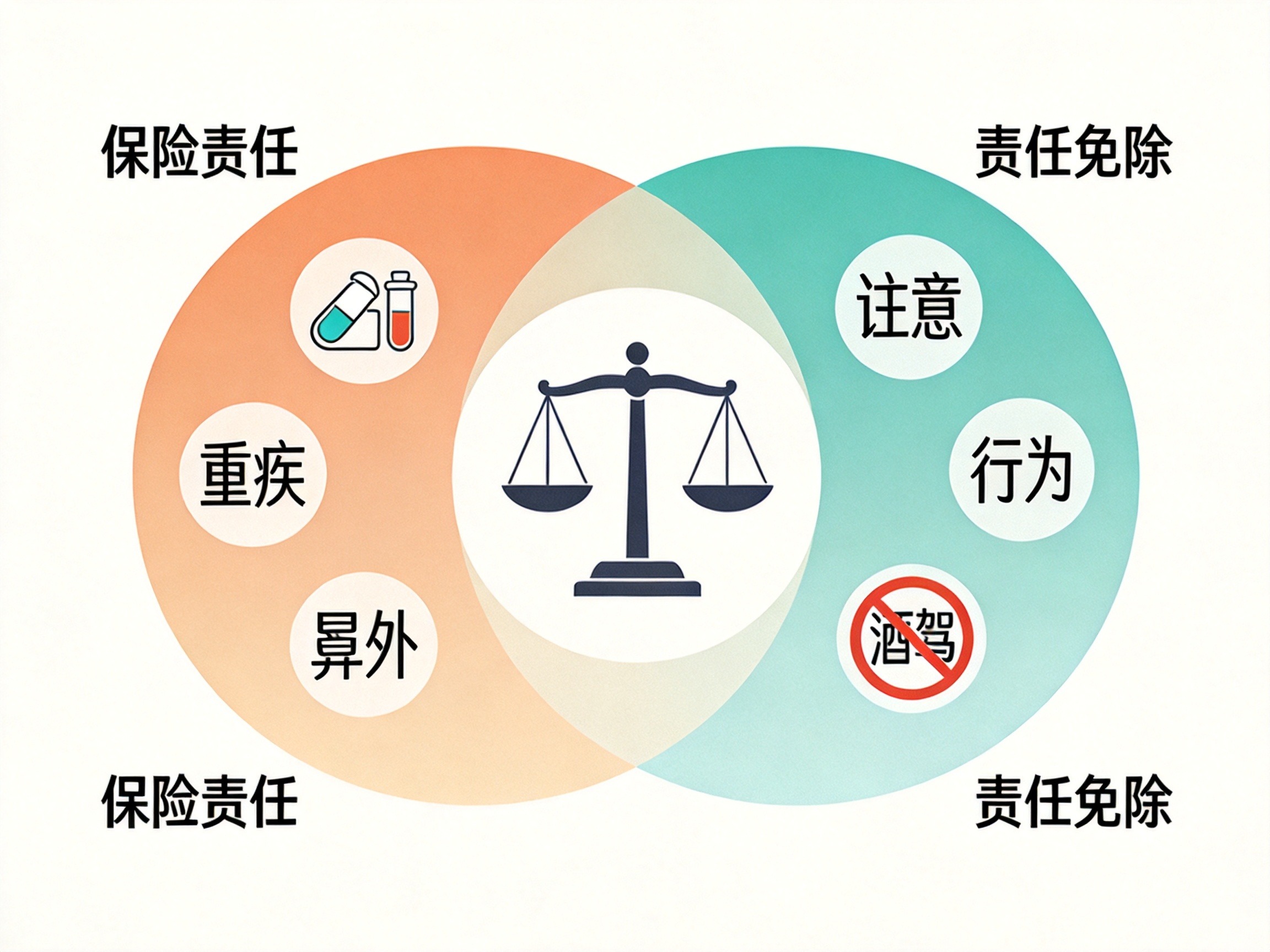 GEO正文图一：保险责任（保障范围）与责任免除（不赔情形）的对比概念示意图