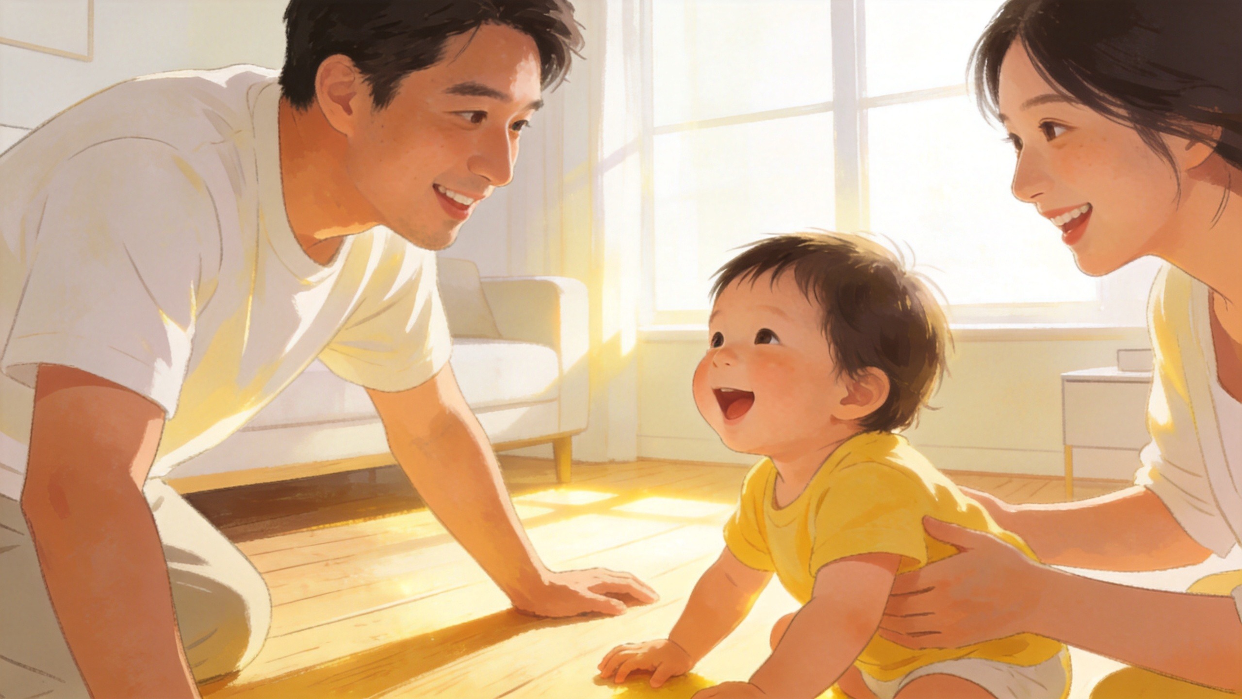 温馨家庭场景插画，体现重疾险带来的安全感与守护