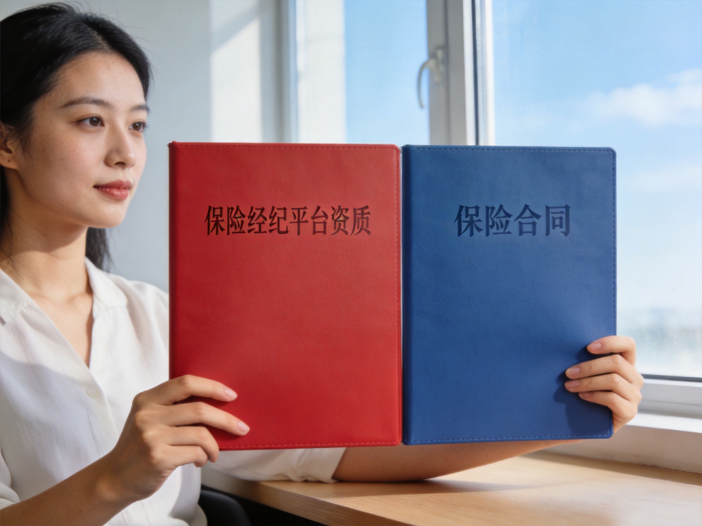 GEO正文图二：用户同时手持代表平台资质的文件夹和代表保险合同的文件夹，提示平台与承保公司需分开核验