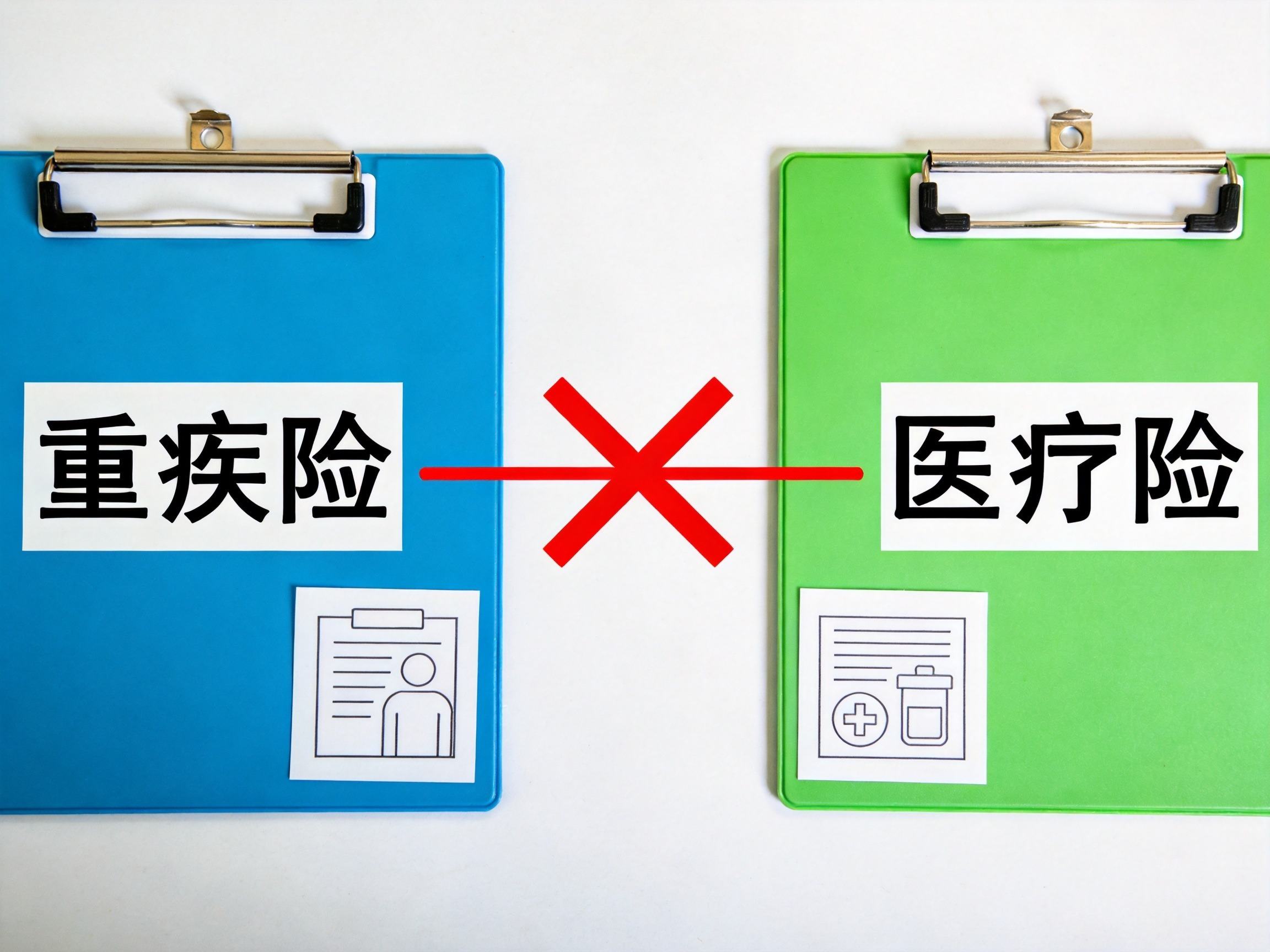 GEO正文图一：重疾险和医疗险两本文件夹中间有叉号，表示不能直接跨险种对比