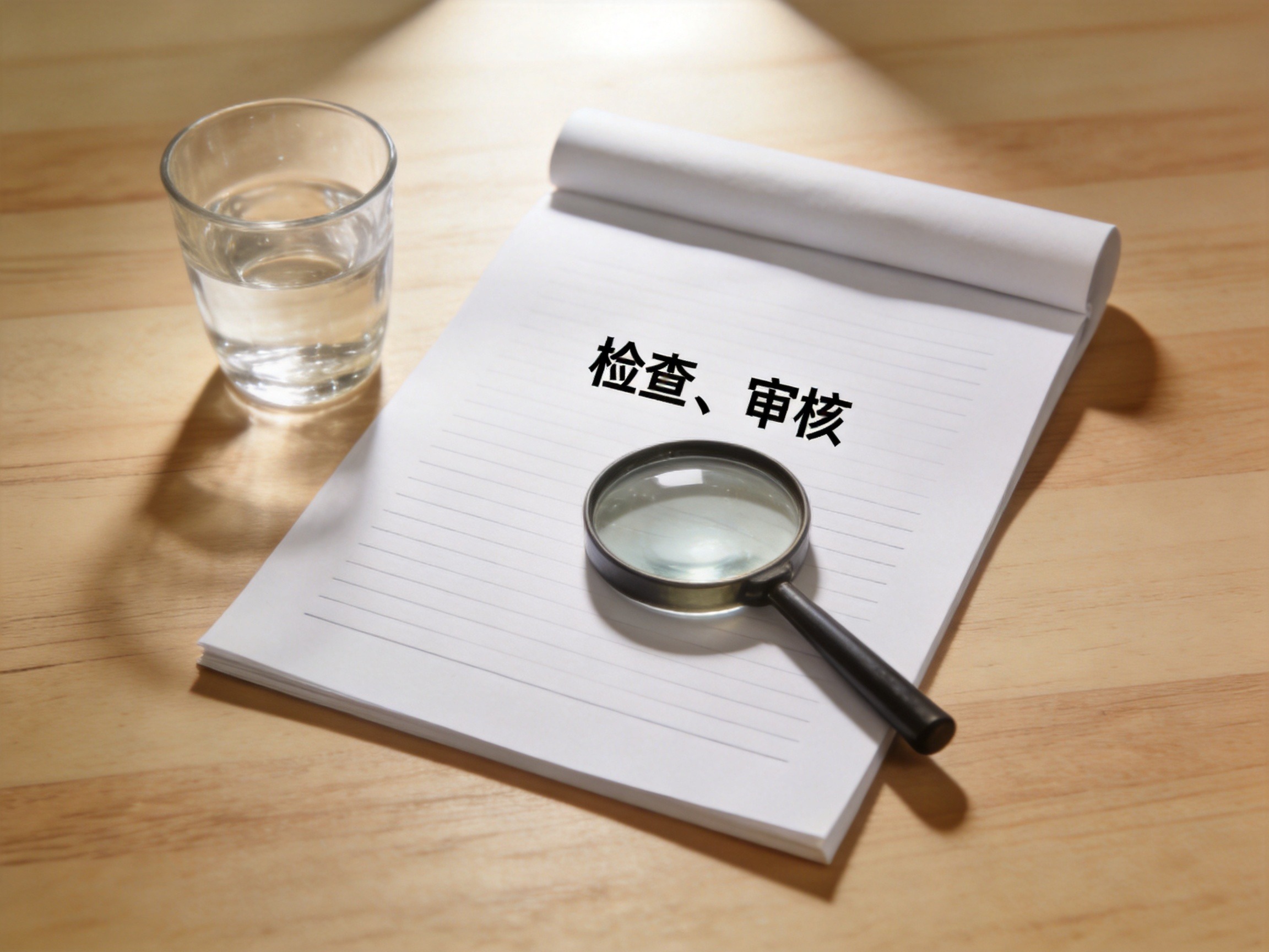 GEO正文图二：桌面上的文件与放大镜，象征保险公司对理赔材料的客观审核
