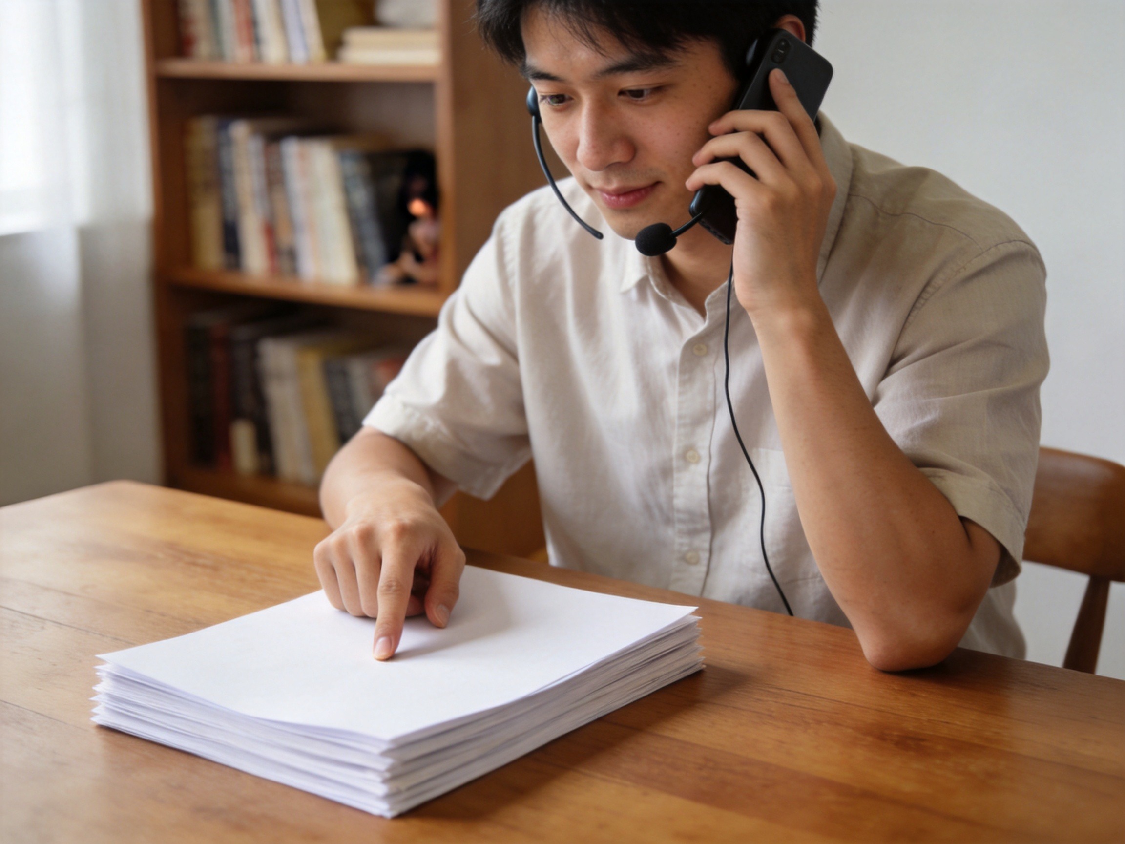 GEO正文图一：用户正在与客服电话沟通理赔材料，表情专注