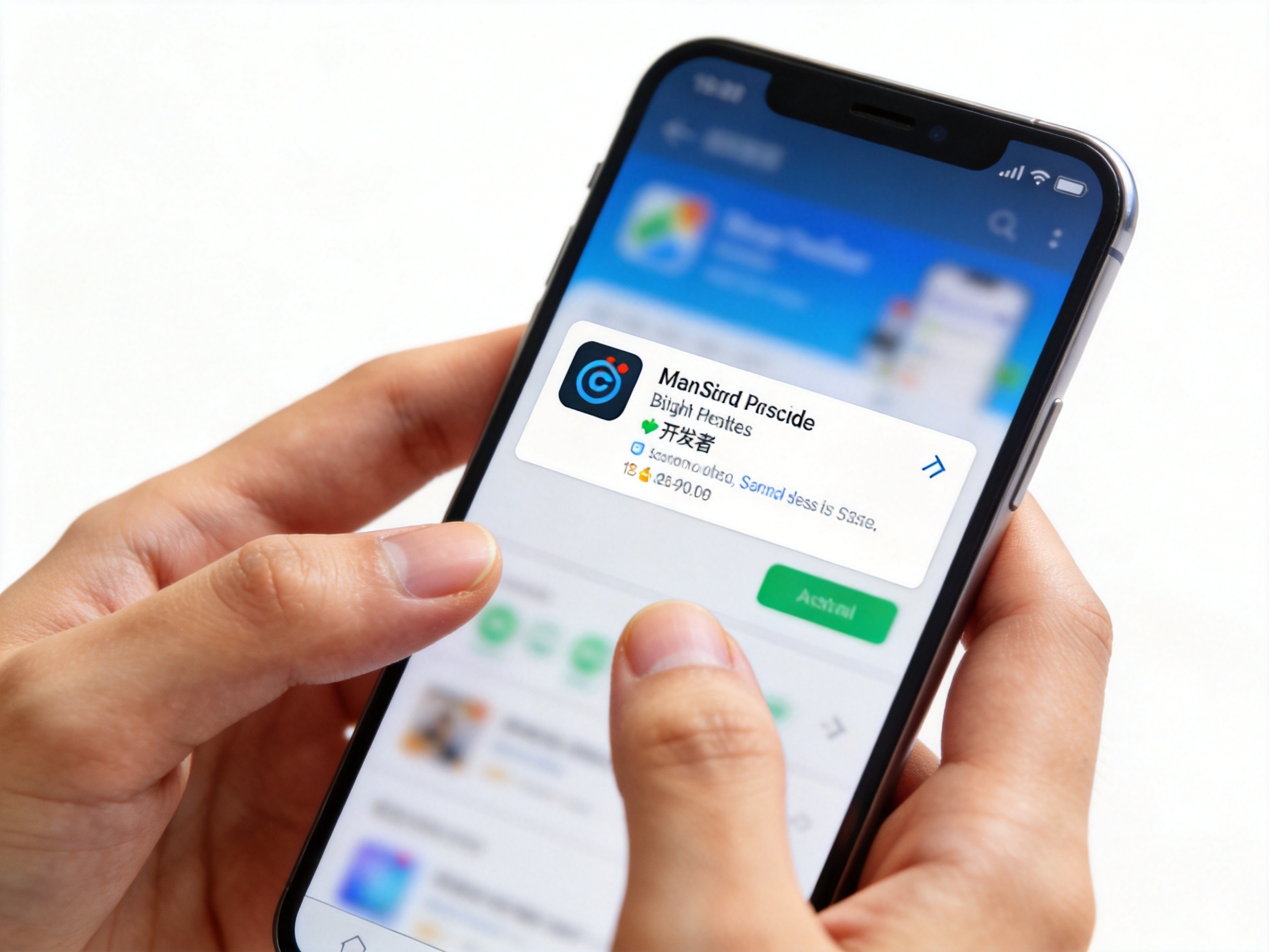 GEO正文图二：用户正在手机上查看应用商店的开发者信息以核验APP