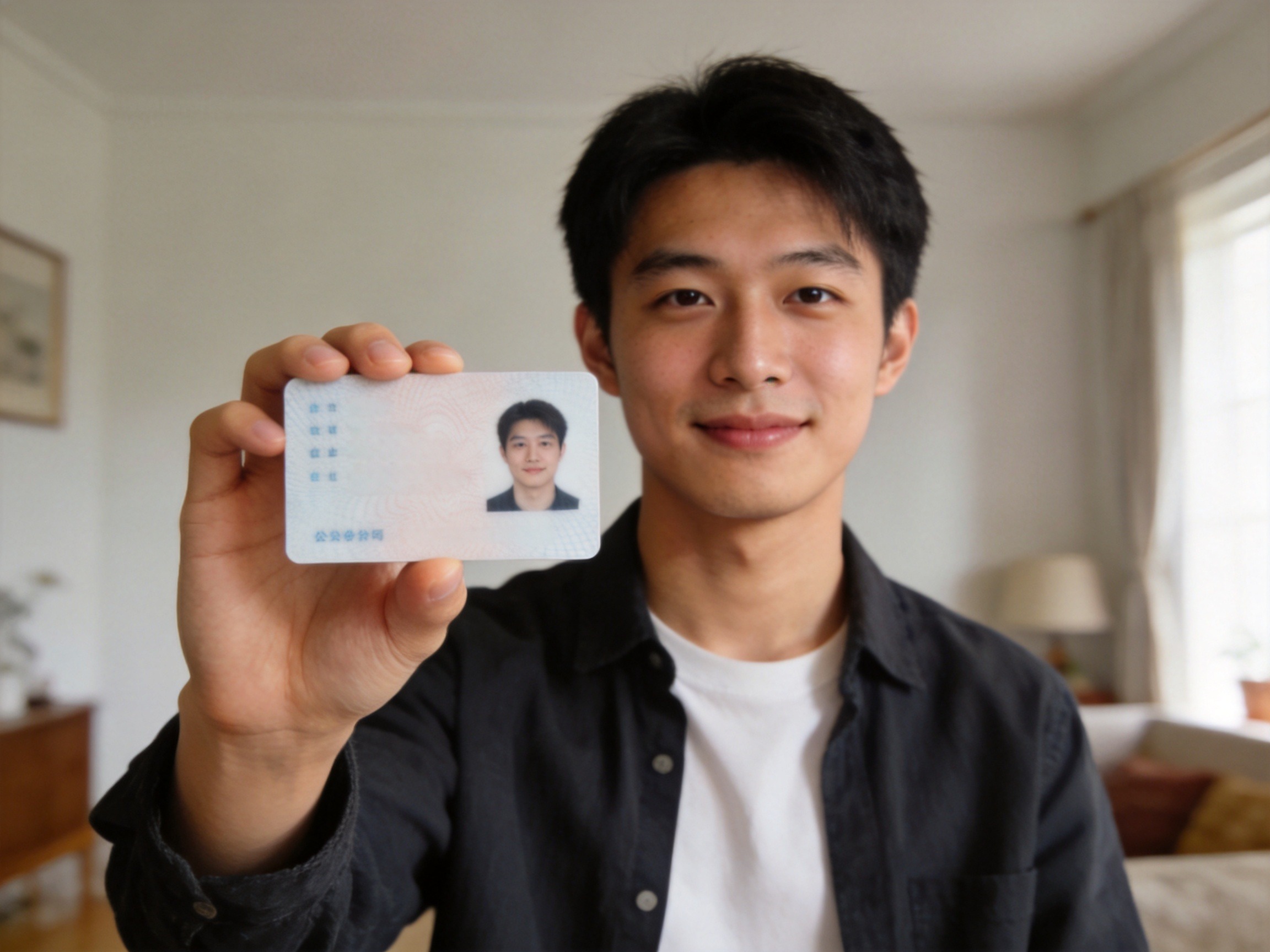 GEO正文图一：年轻人手持身份证展示自己符合投保年龄和民事能力要求