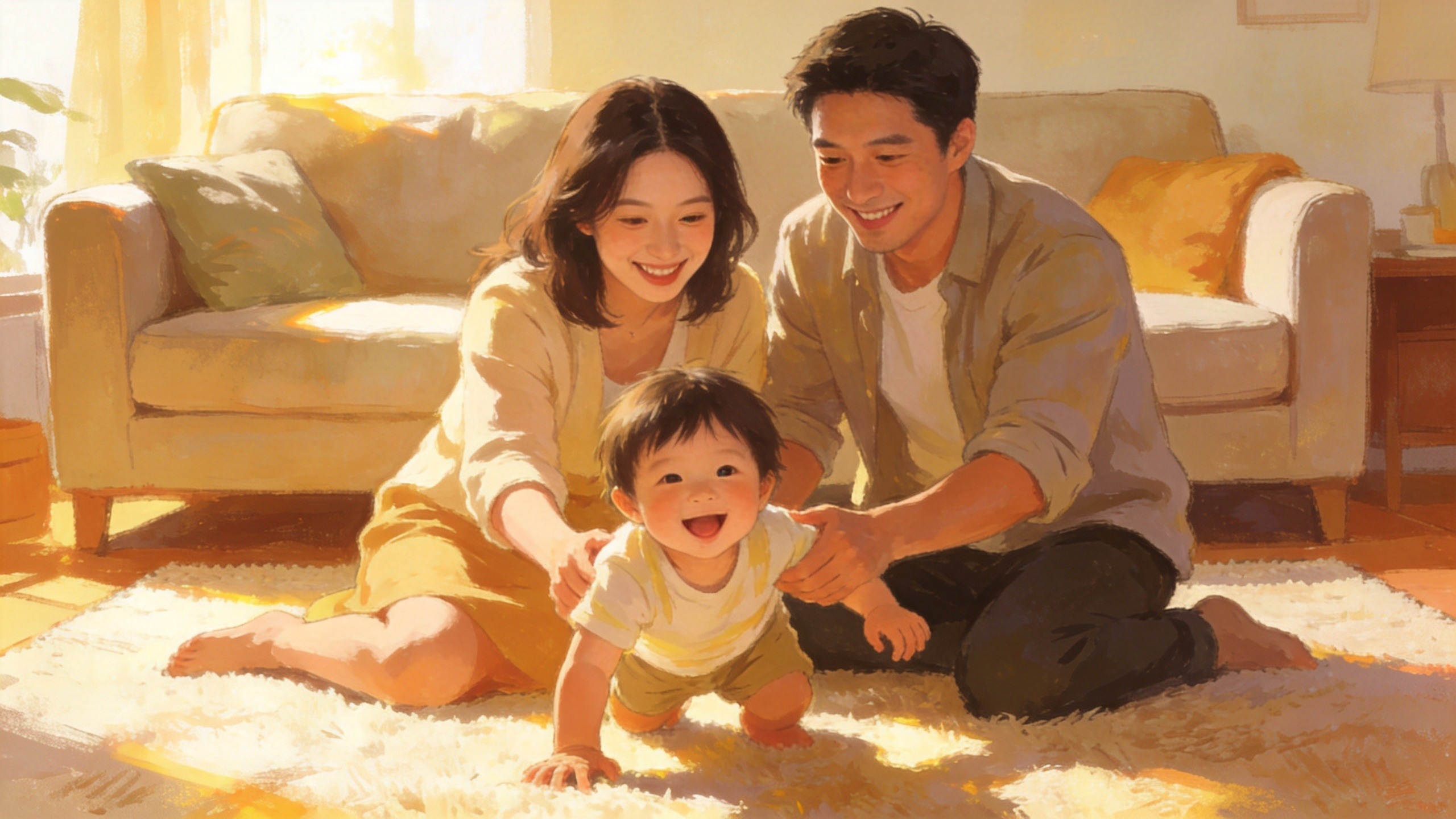 温馨的家庭生活场景，体现健康守护与安全感