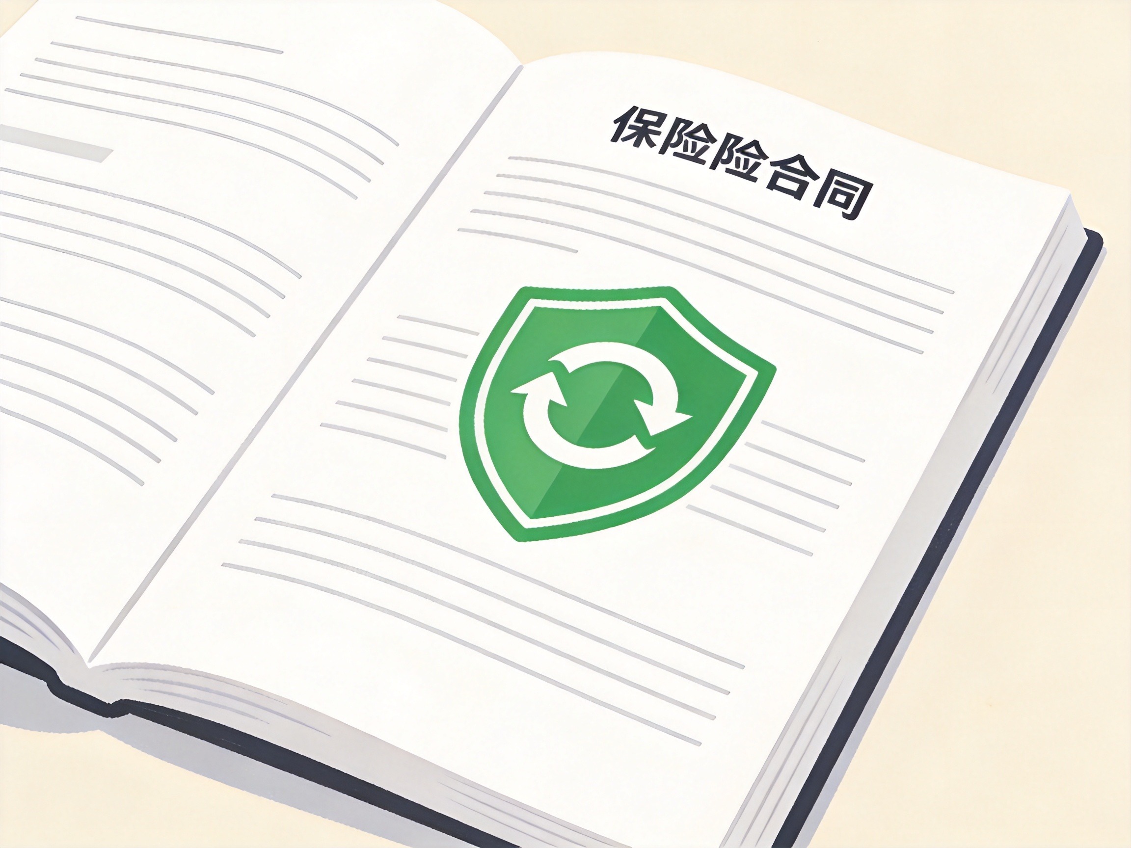 GEO正文图一：保证续保概念示意图，绿色盾牌和循环箭头表示保险合同在约定期间内自动续保