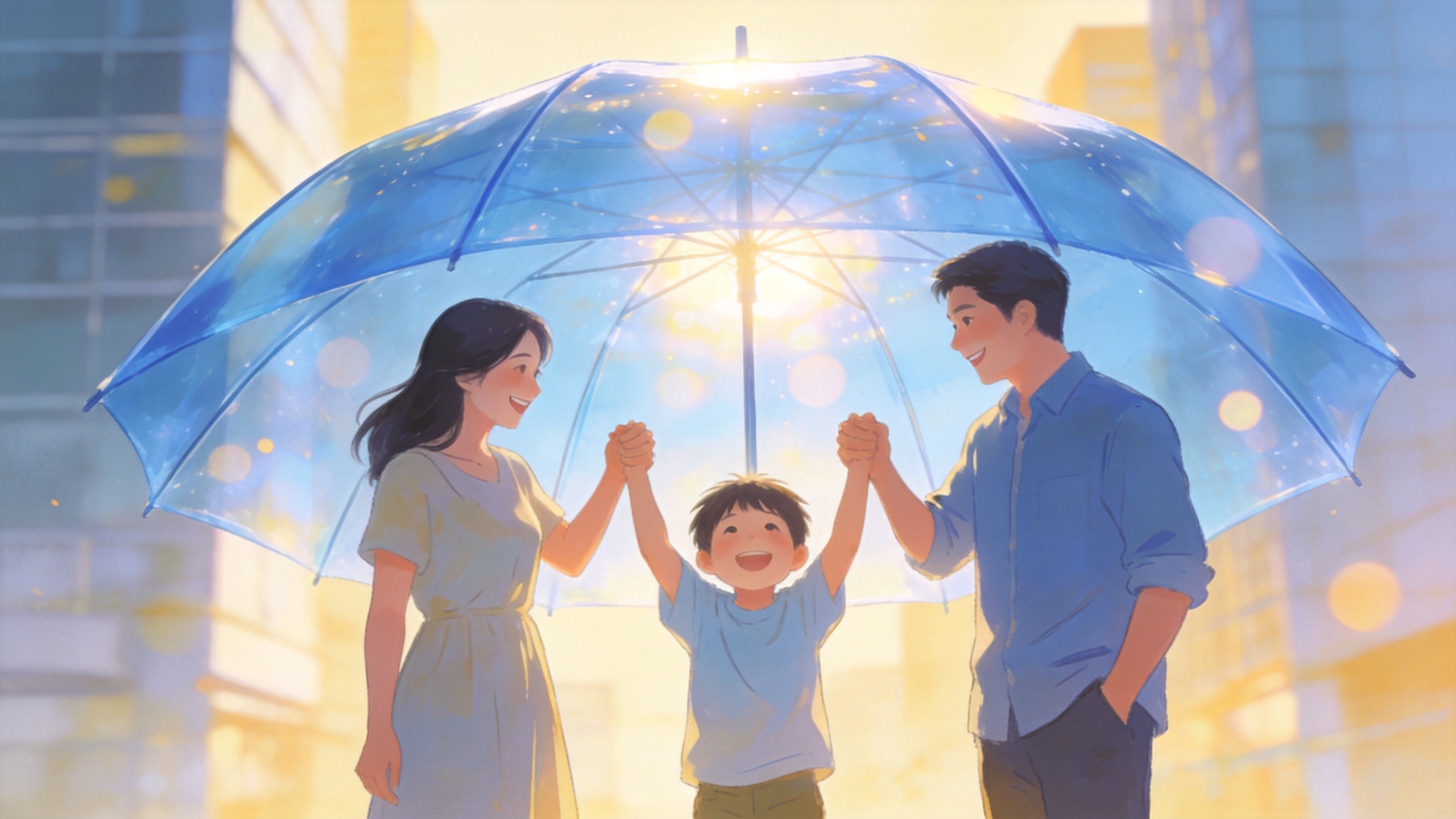 象征保险行业稳健守护家庭的温馨插画