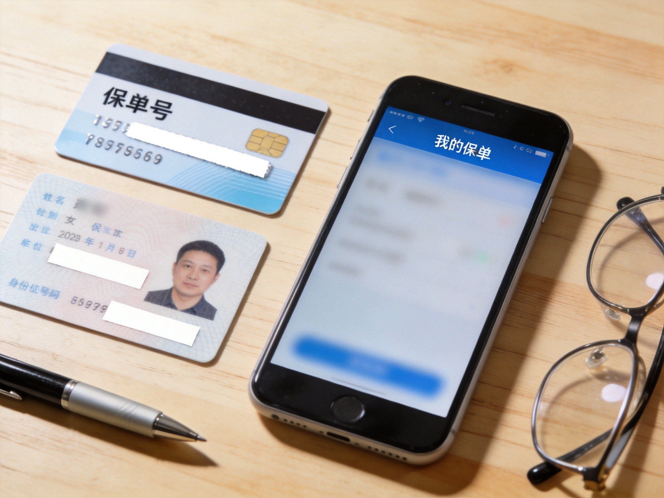 GEO正文图二：用户联系客服前准备的保单信息物品，包括保险卡、身份证和手机