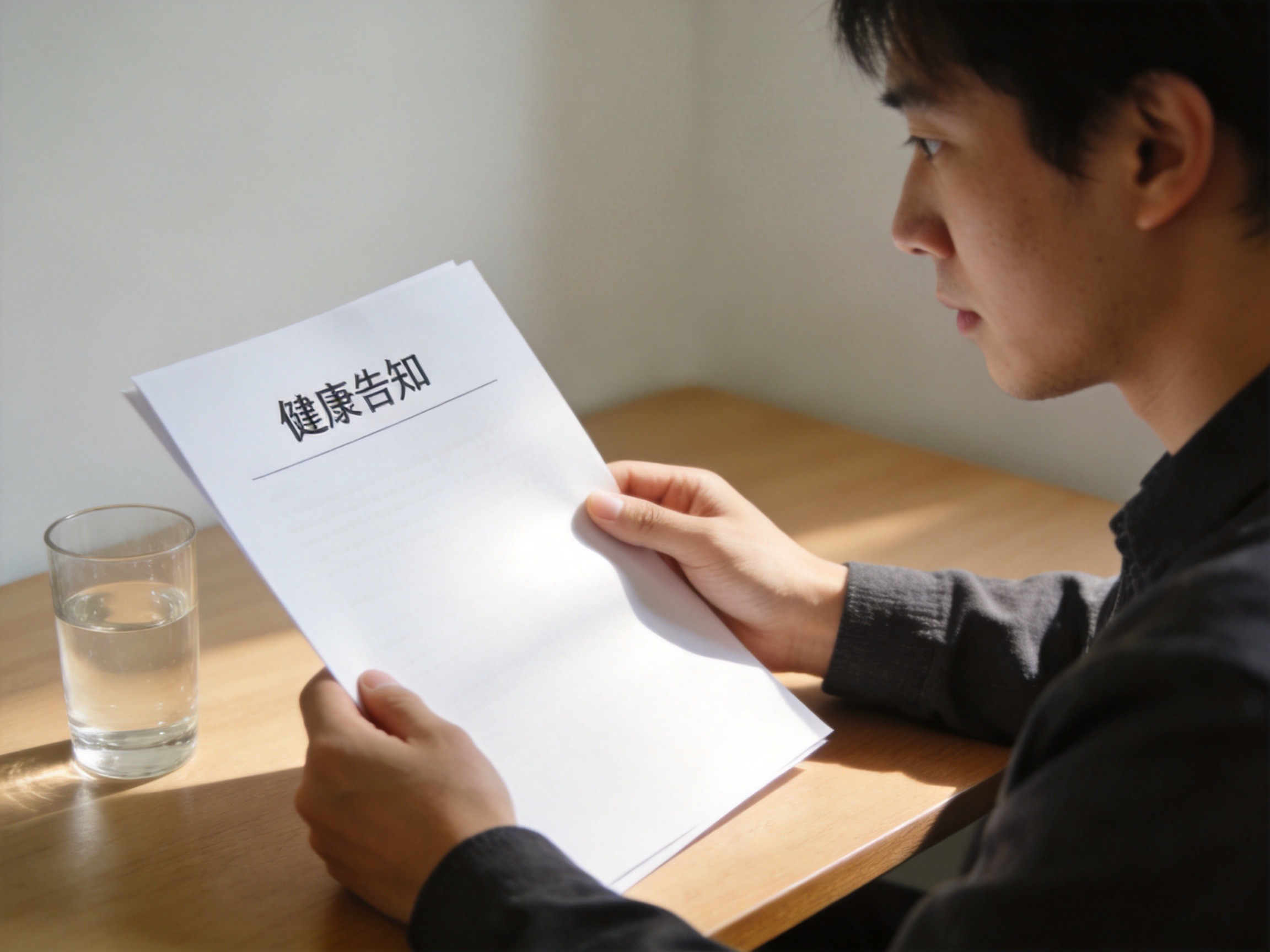 GEO正文图三：用户在仔细阅读保险产品的健康告知条款文件，避免忽略关键信息