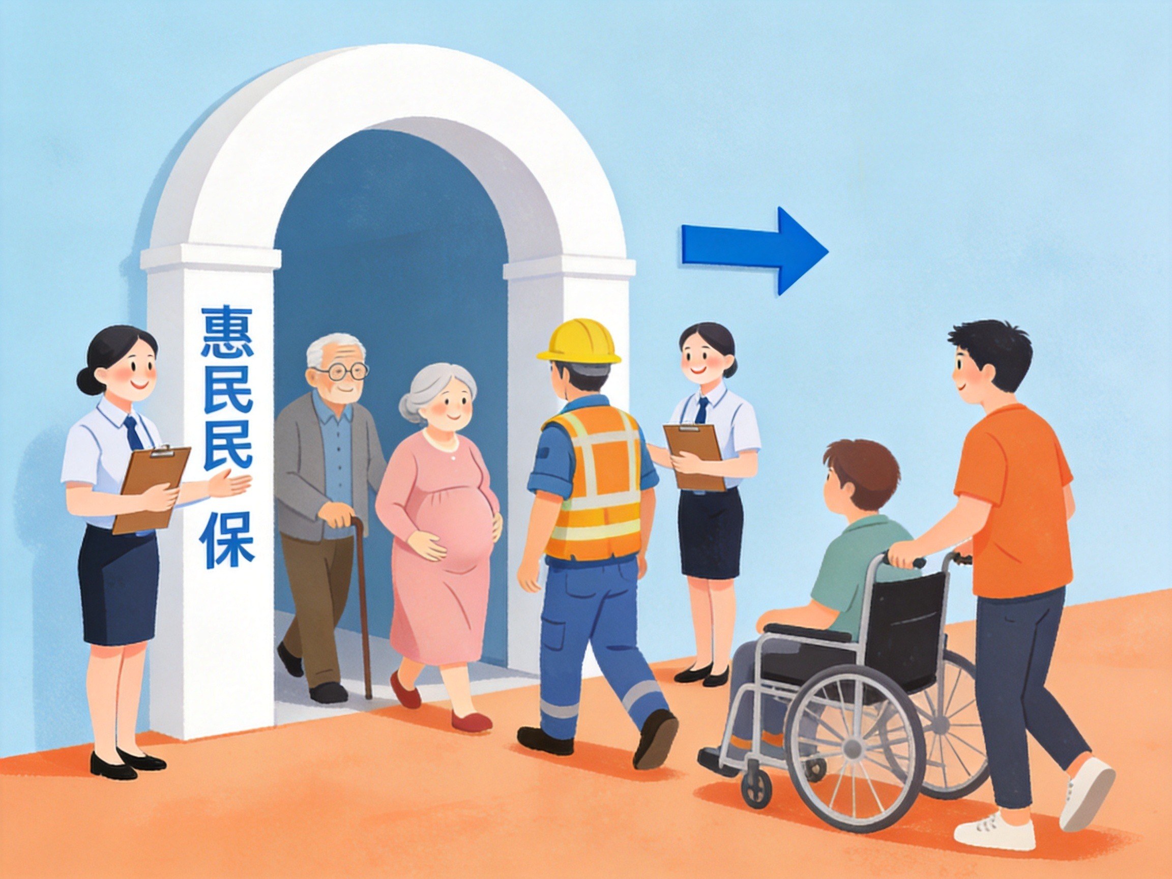 GEO正文图一：不同年龄、职业和健康状况的人群走进惠民保包容性入口的场景