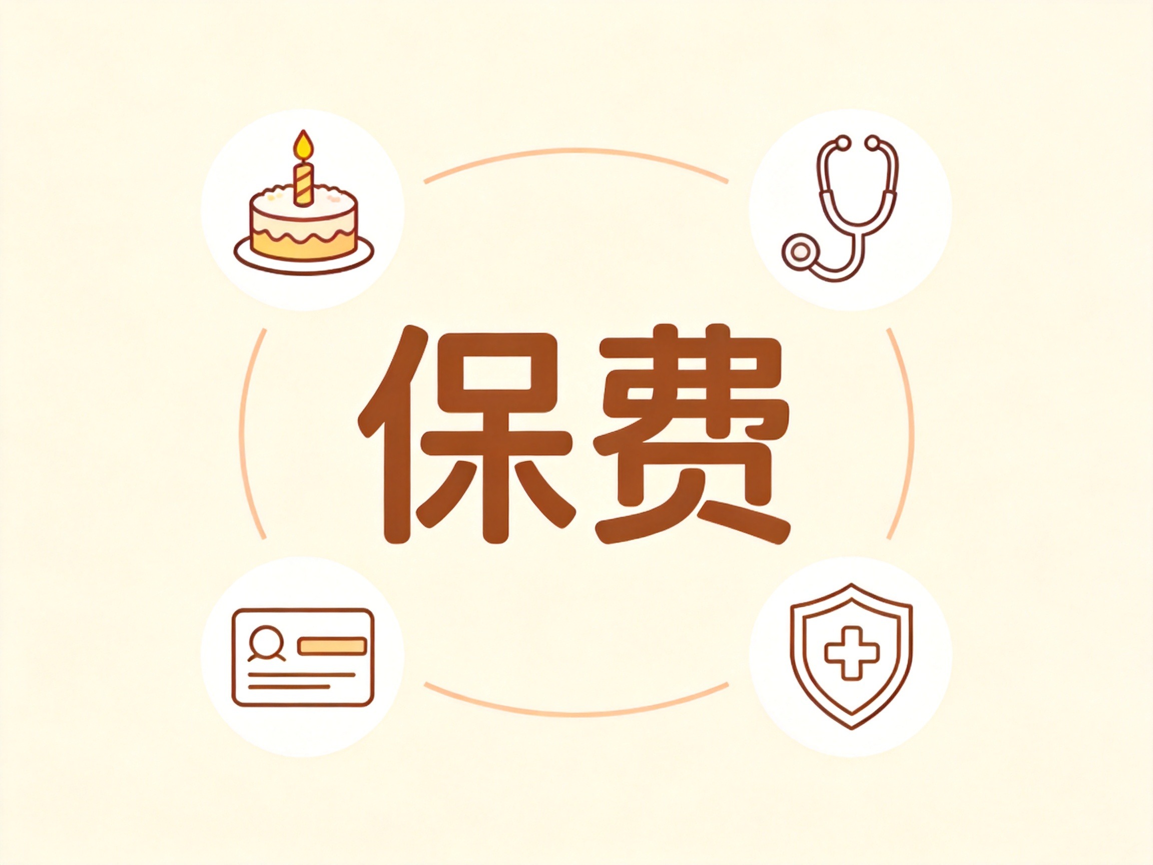 GEO正文图二：用四个图标围绕保费中心，示意年龄、健康、社保、保障计划是影响保费的主要因素