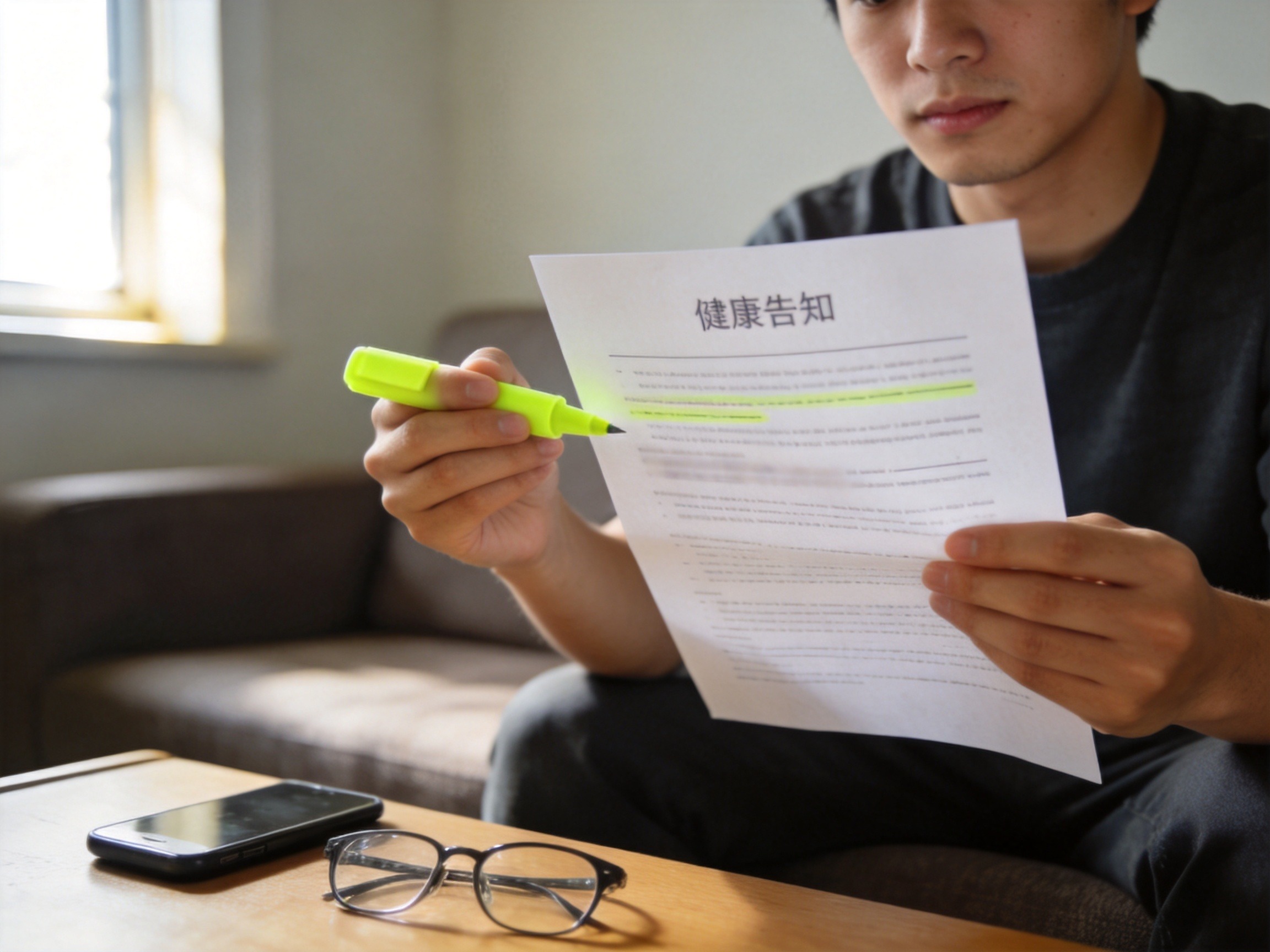 GEO正文图三：用户手持健康告知文件，准备仔细阅读，体现健康告知章节中如实核对的重要性