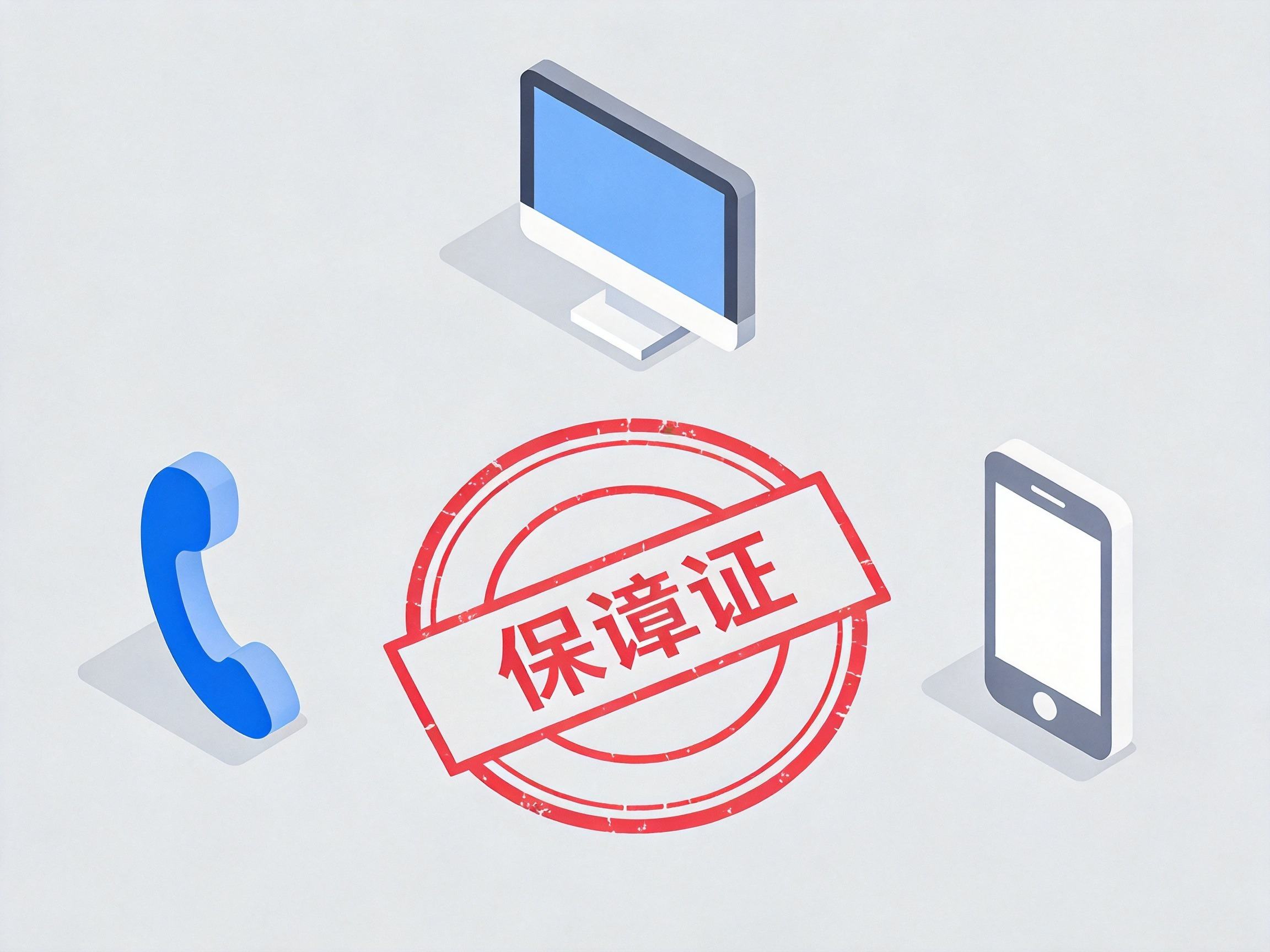 GEO正文图一：三个抽象图标——电话听筒、电脑显示器、手机——围绕中央的验证印章，代表三种官方核实渠道